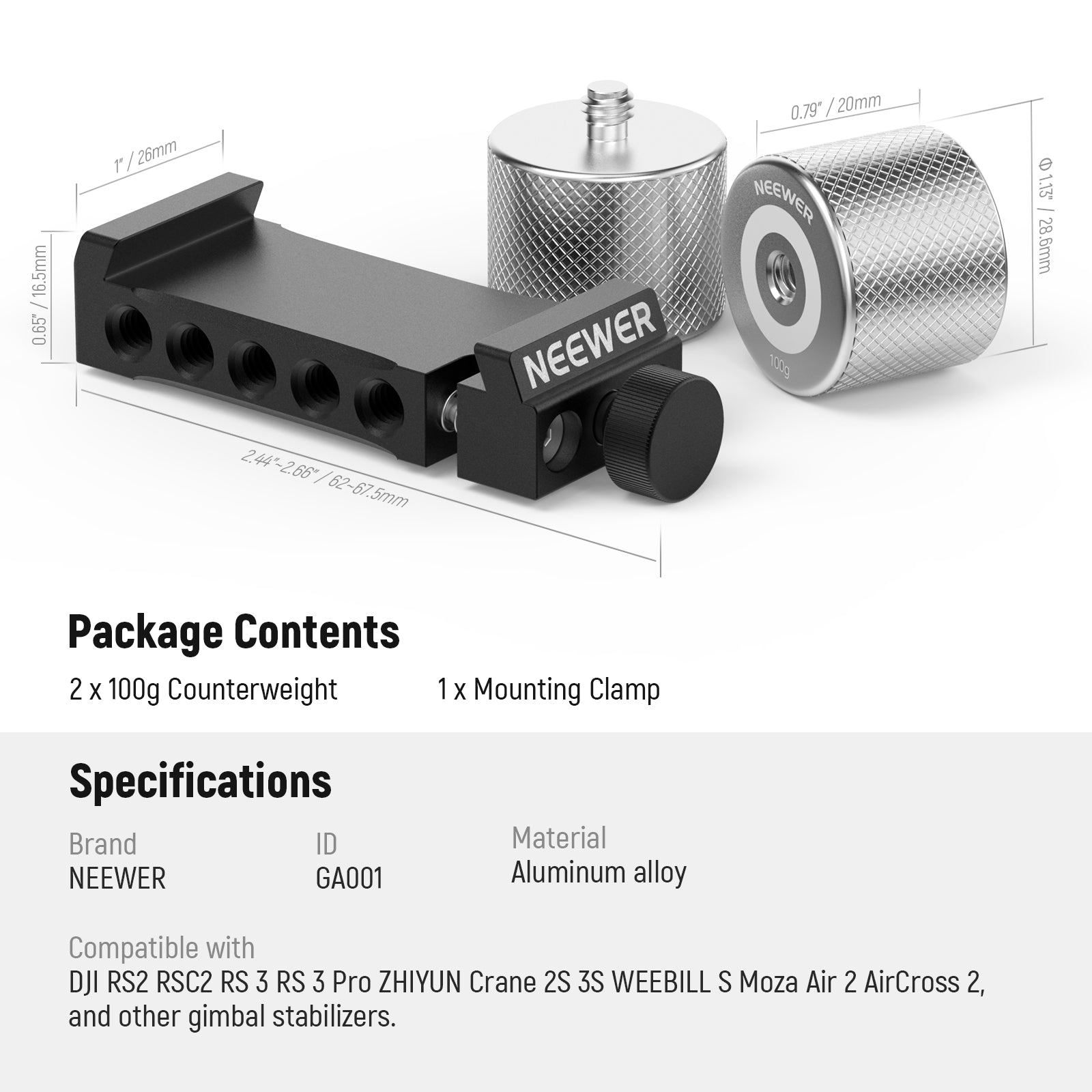 NEEWER GA001 Gimbal Counterweights and Clamp Kit for DJI