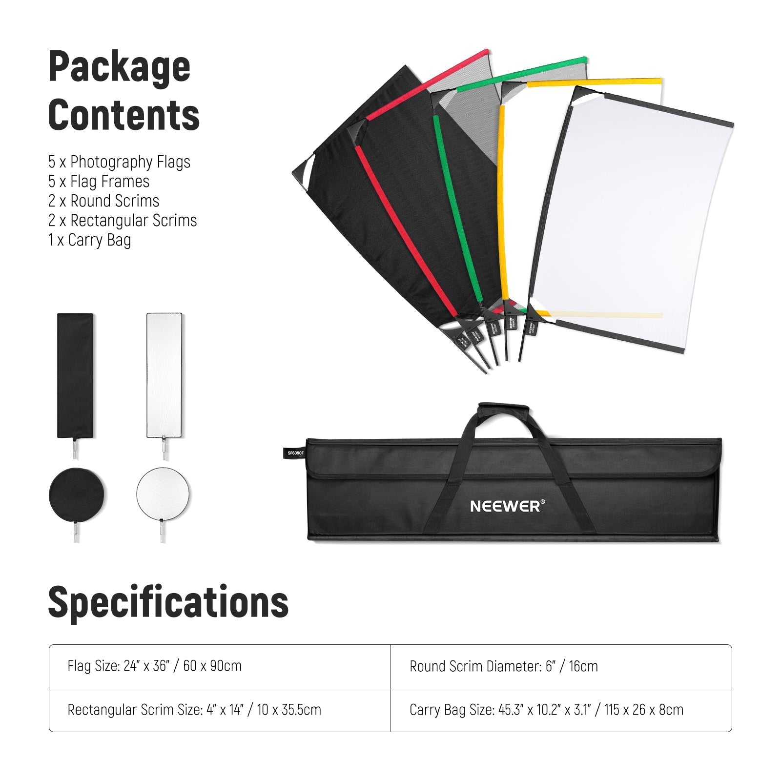 NEEWER 5 in 1 Photography Foldable Scrim Flag Kit