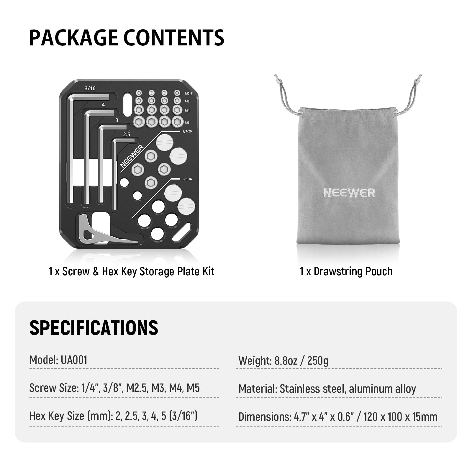 NEEWER UA001 Screws and Hex Keys Storage Plate Kit