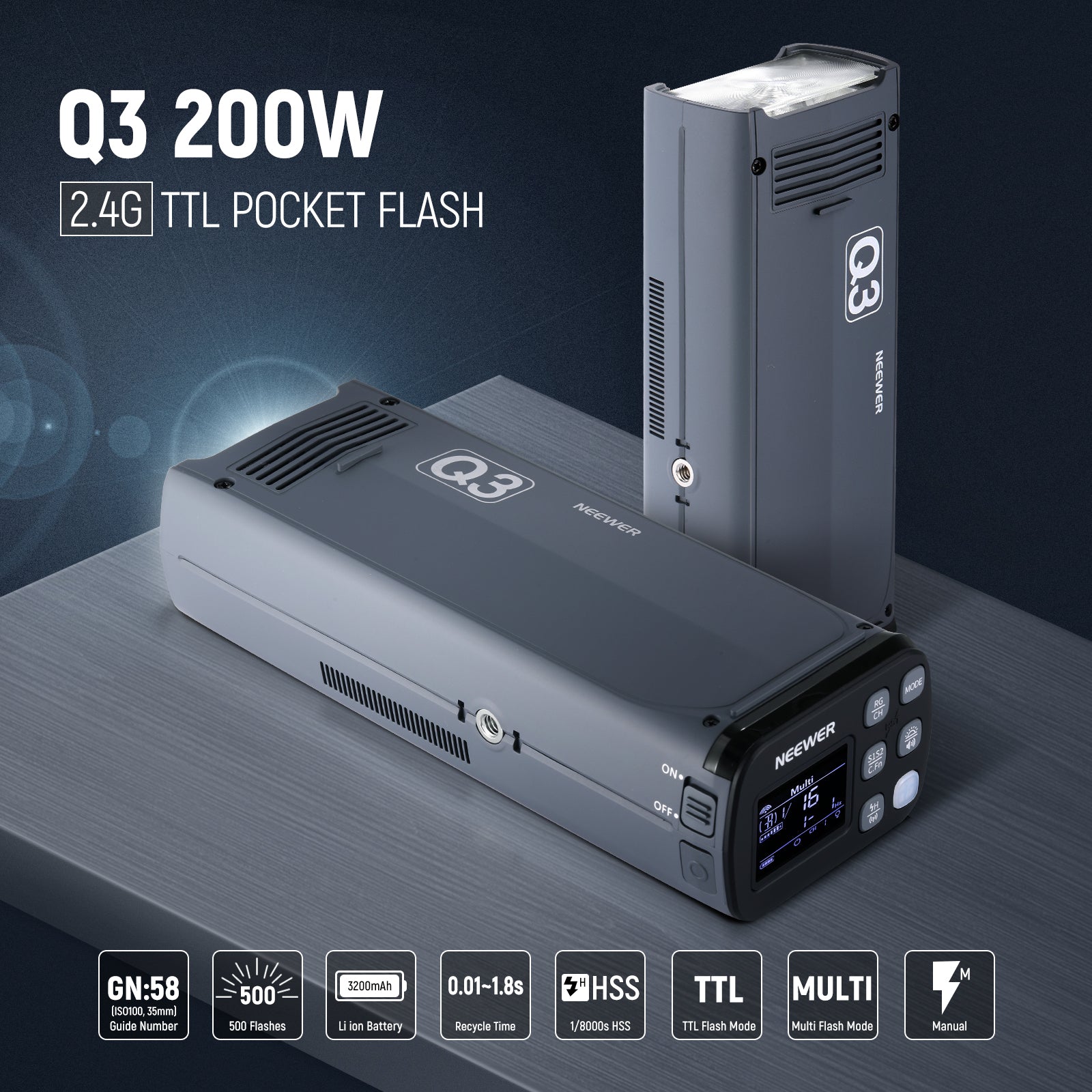 NEEWER Q3 200Ws 2.4G TTL Flash With QPRO Trigger