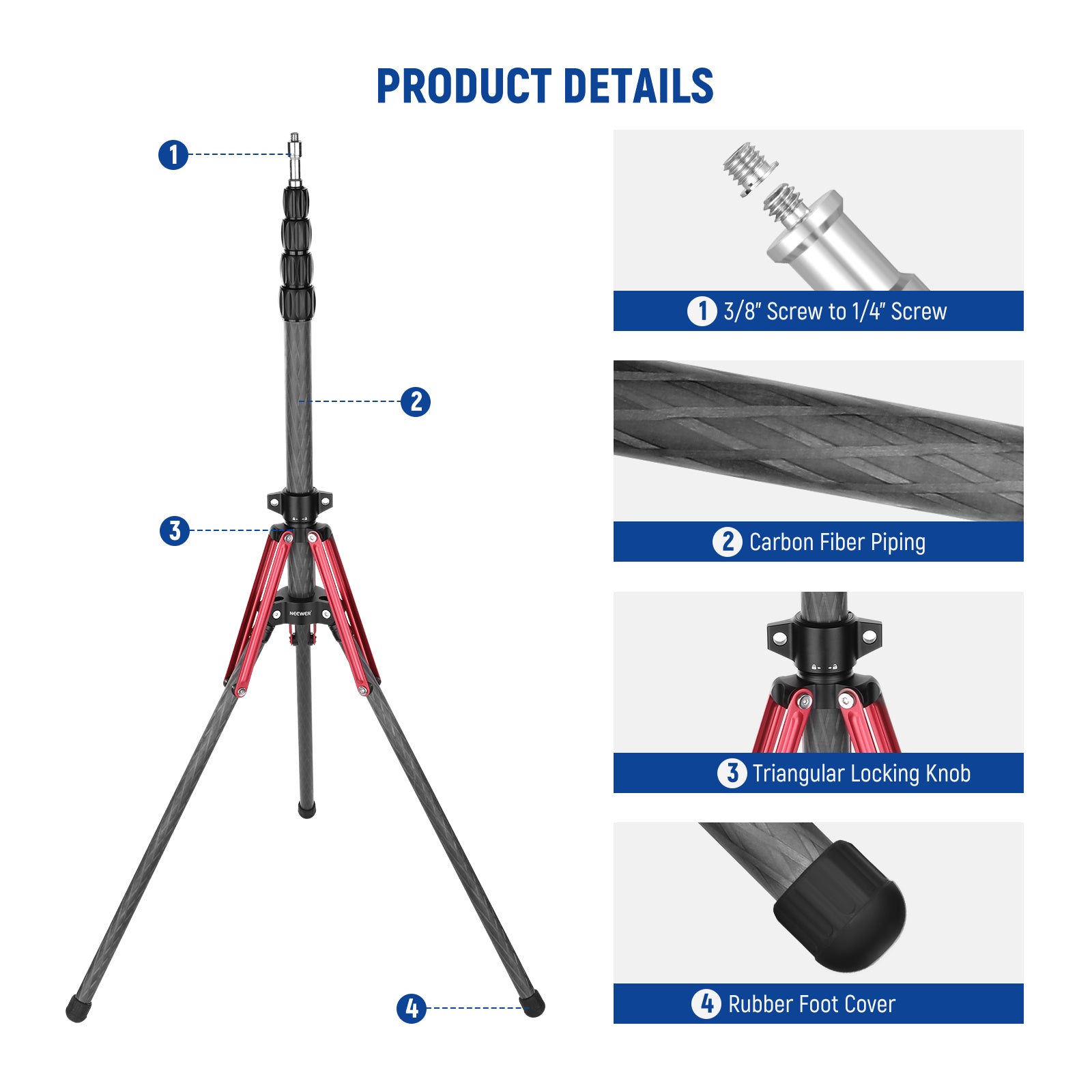 NEEWER ST210R 220cm Carbon Fiber Light Stand
