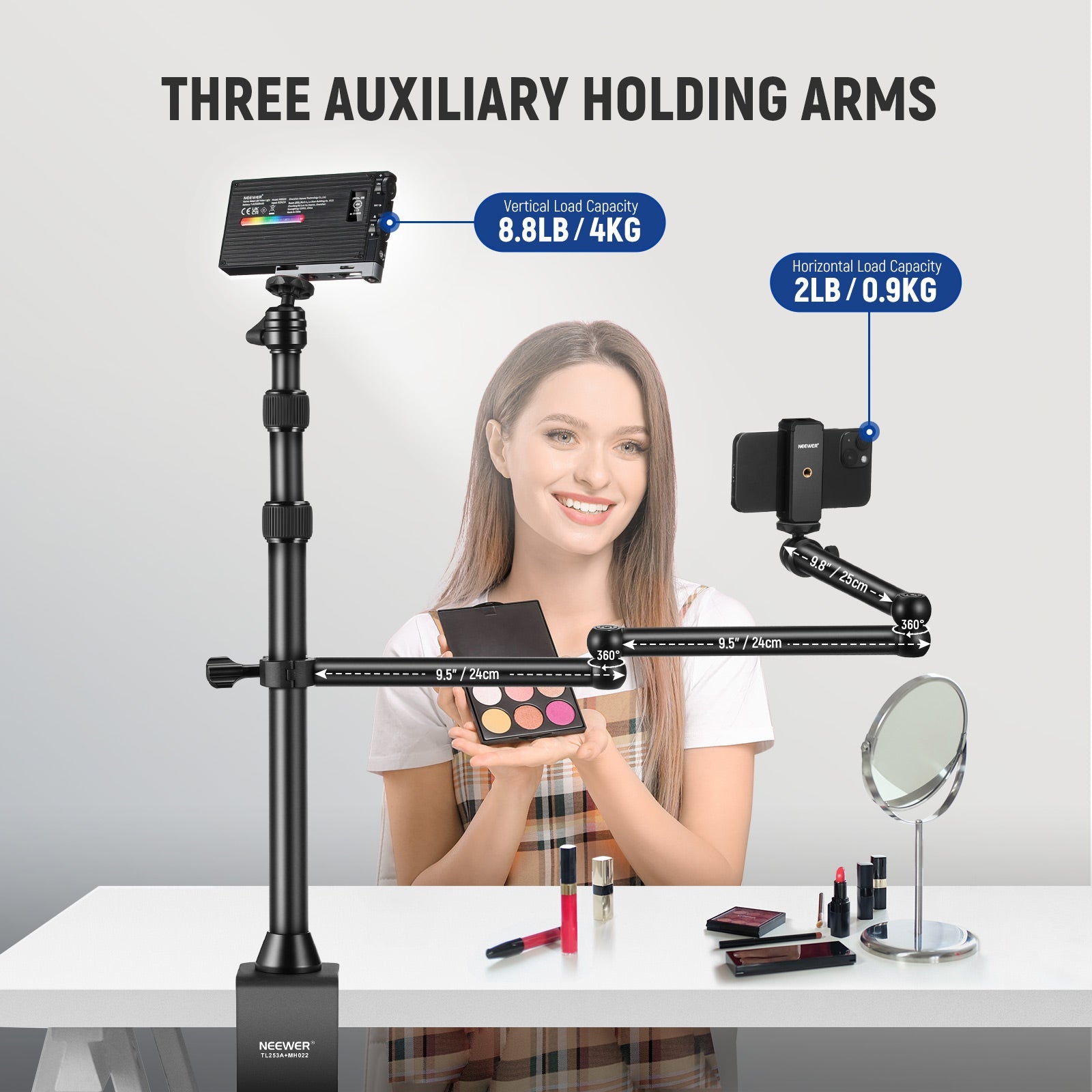 NEEWER TL253A+MH022 Upgraded Tabletop Camera Mount Stand