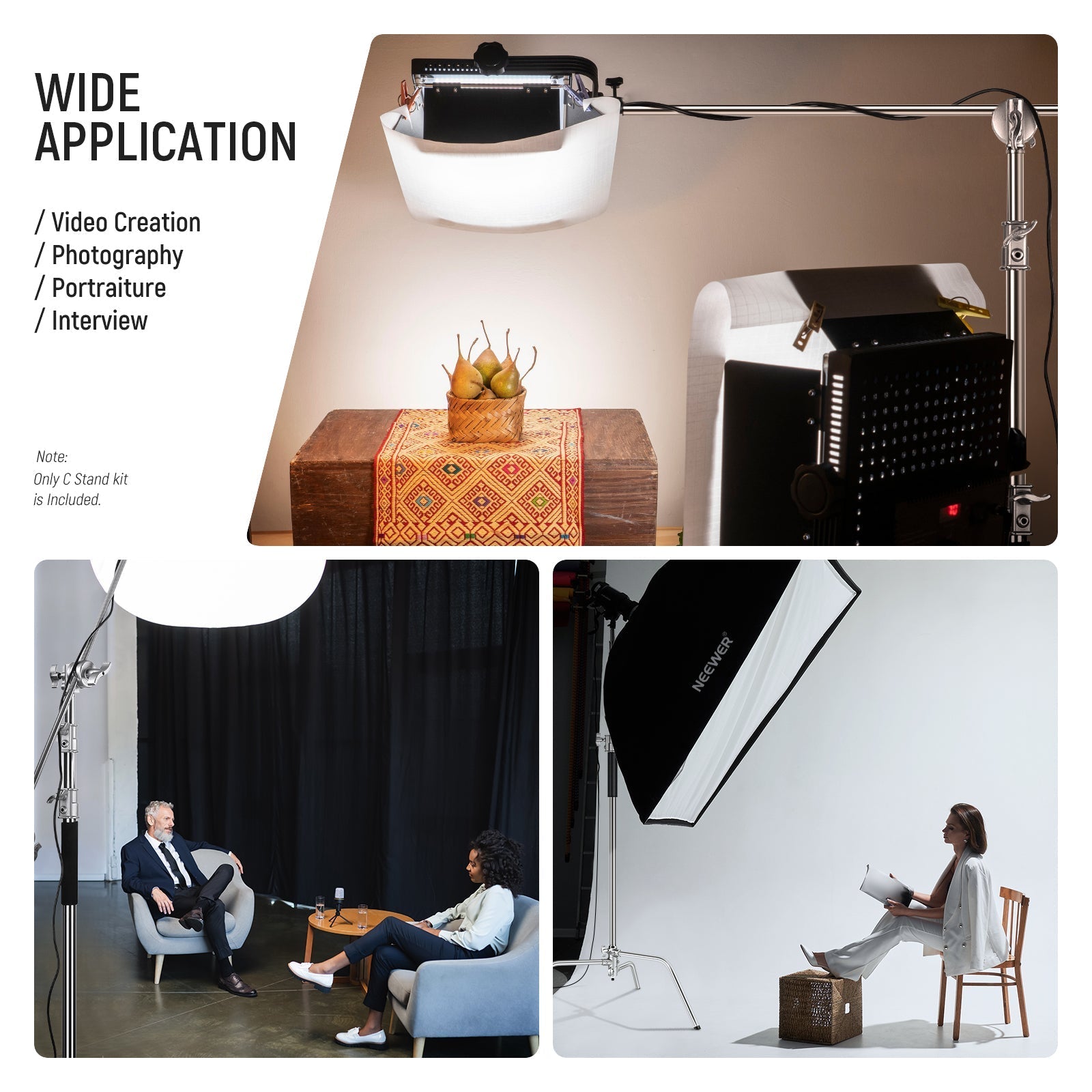 NEEWER Pro 330cm Stainless Steel C Stand with Boom Arm