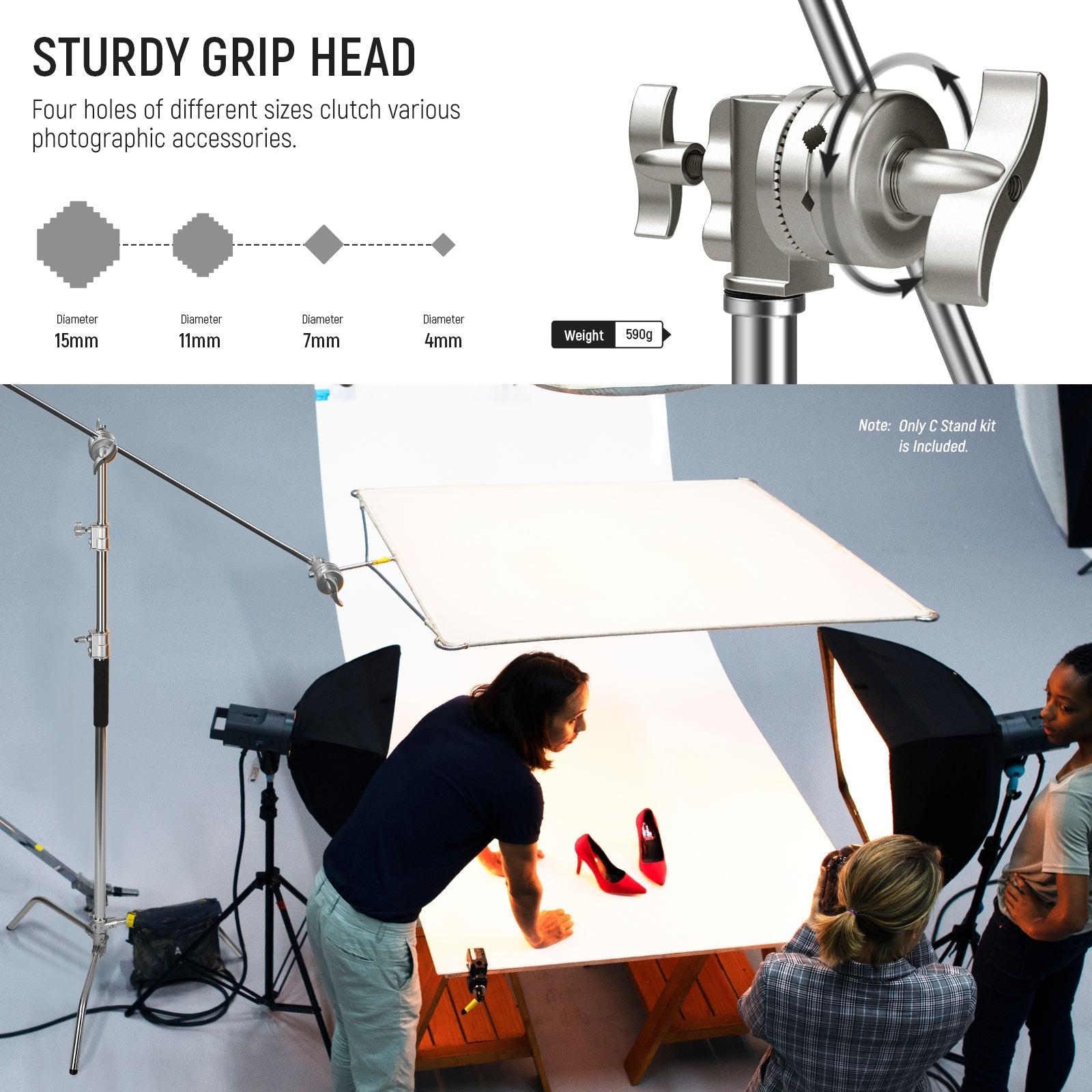 NEEWER Pro 330cm Stainless Steel C Stand with Boom Arm