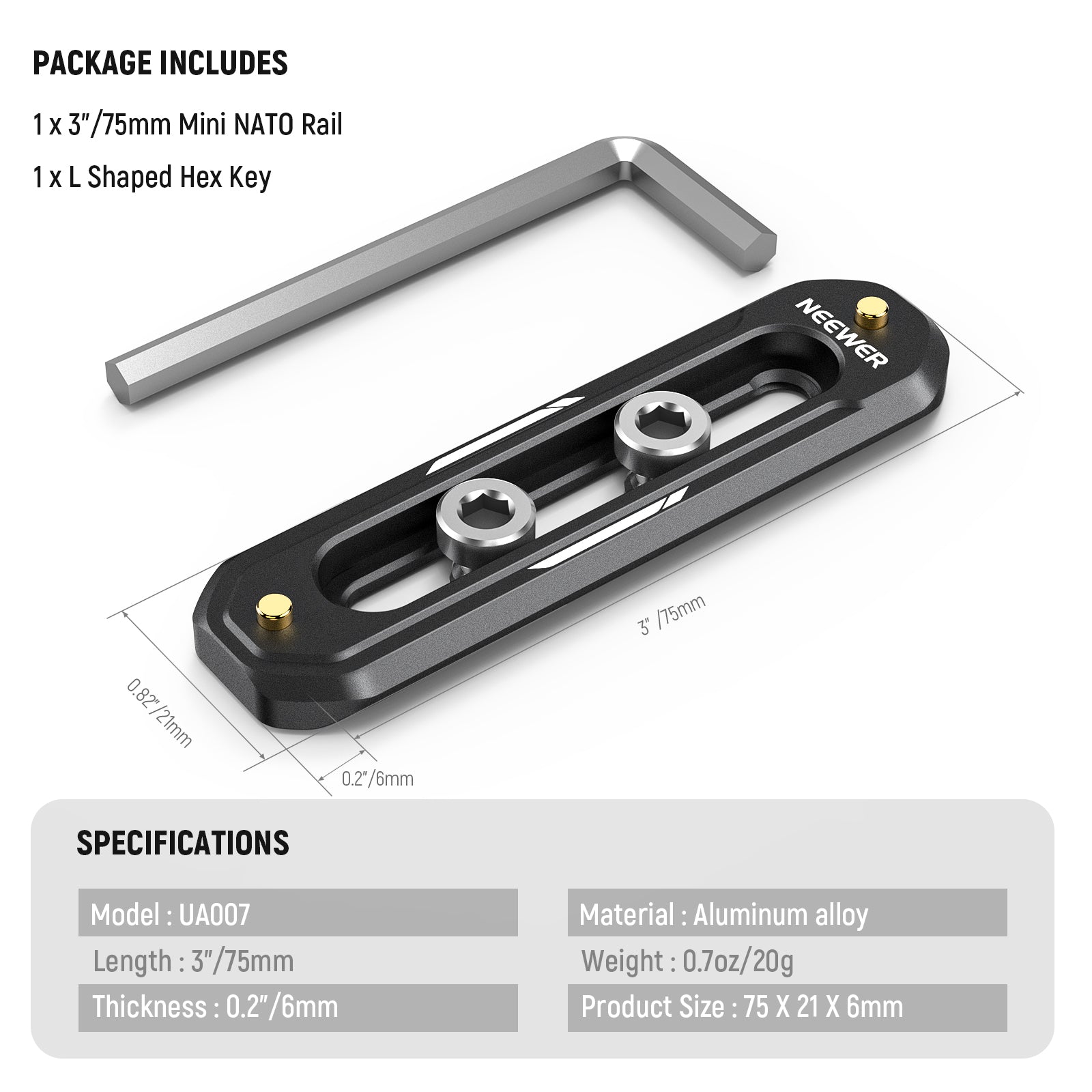 NEEWER UA003/UA007/UA022 Quick Release Mini NATO Rail
