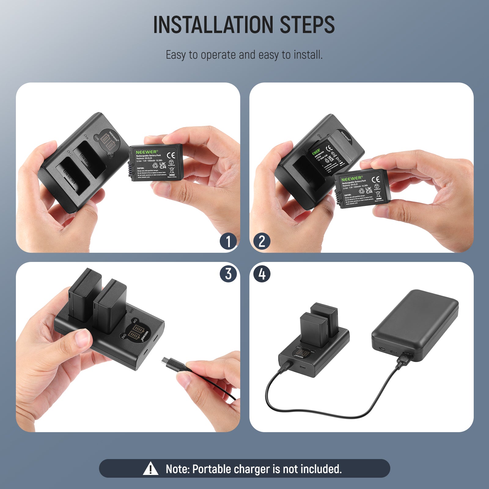 NEEWER EN-EL25 Replacement Battery and LCD USB Dual Charger for Nikon