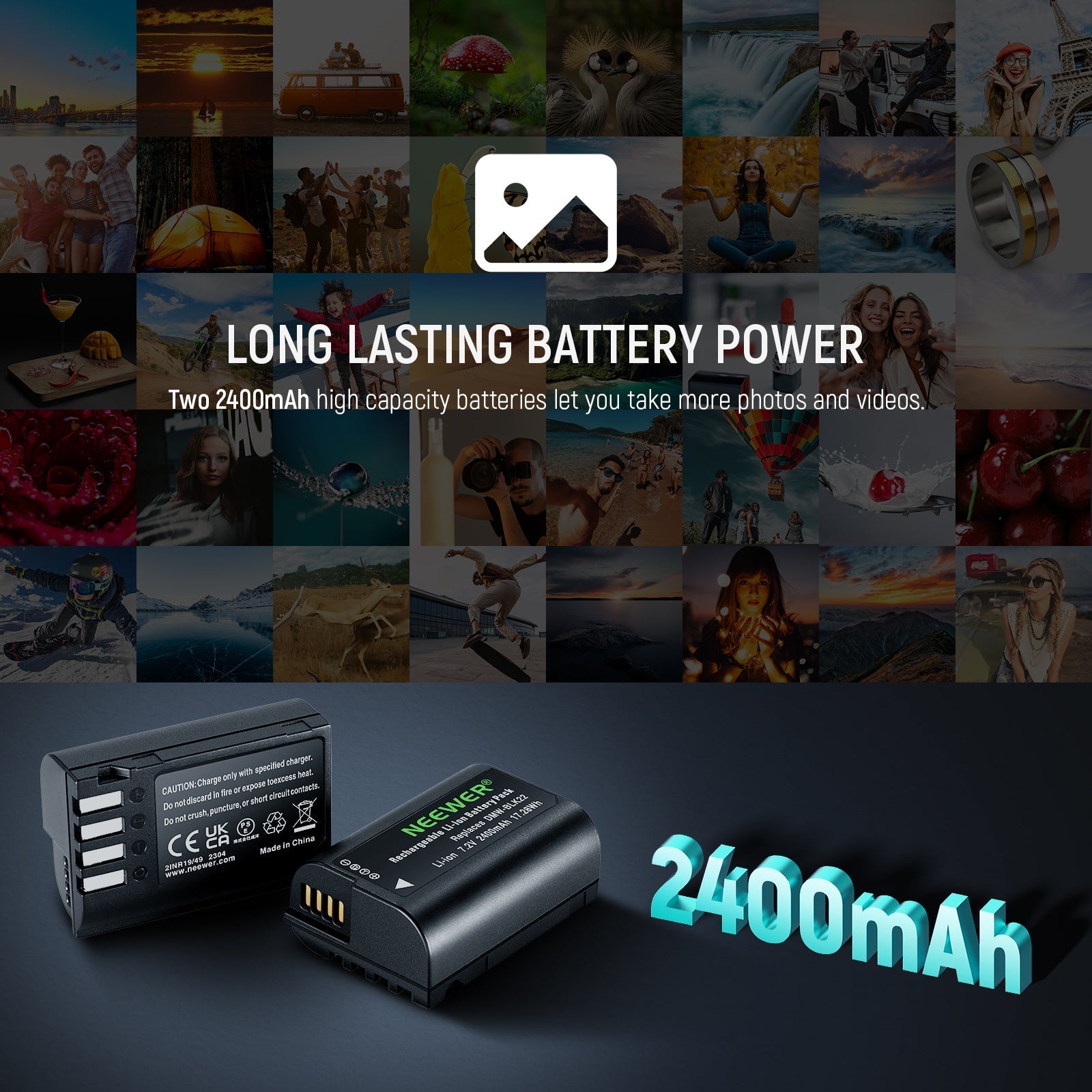 NEEWER Replacement Battery and Charger Set for DMW-BLK22