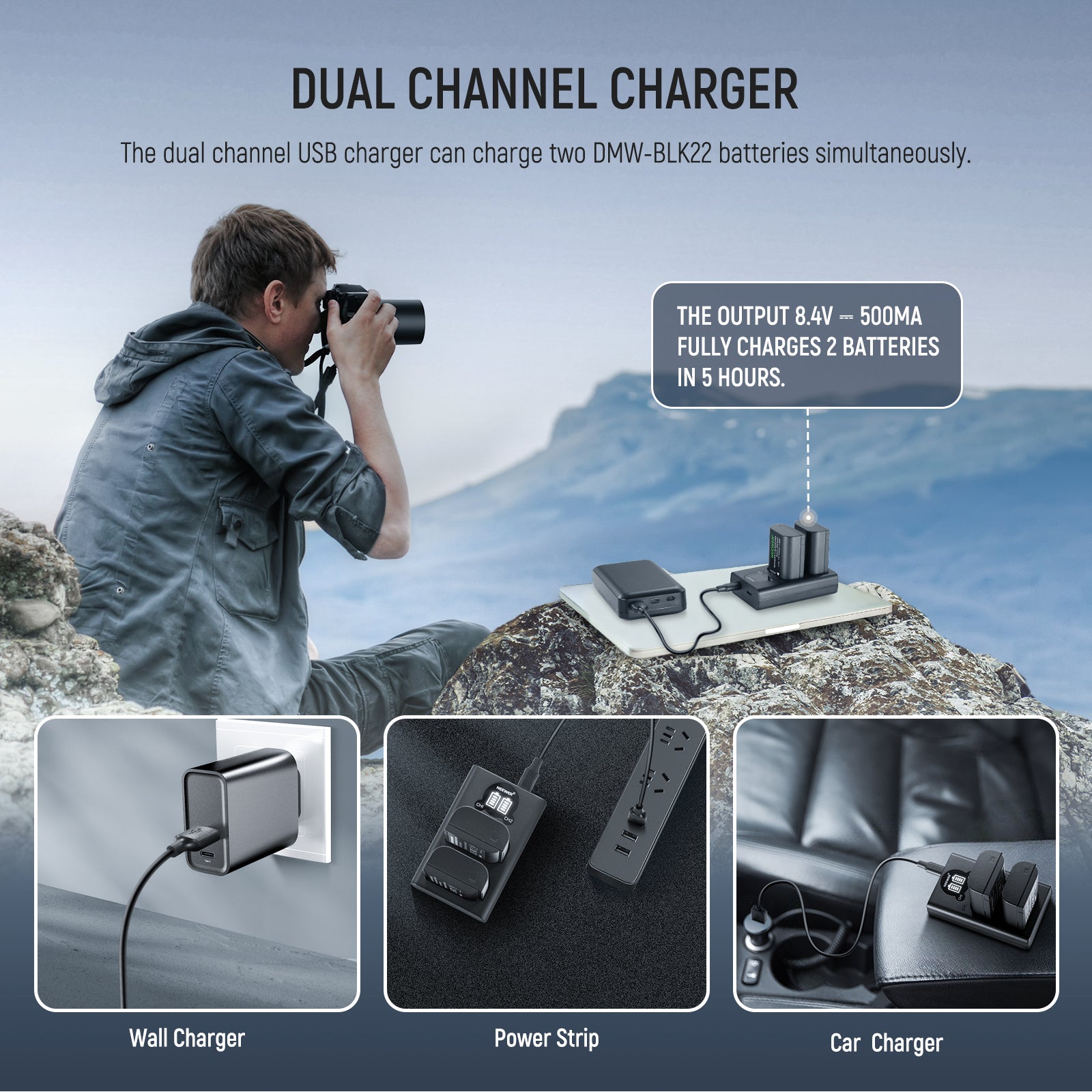 NEEWER Replacement Battery and Charger Set for DMW-BLK22