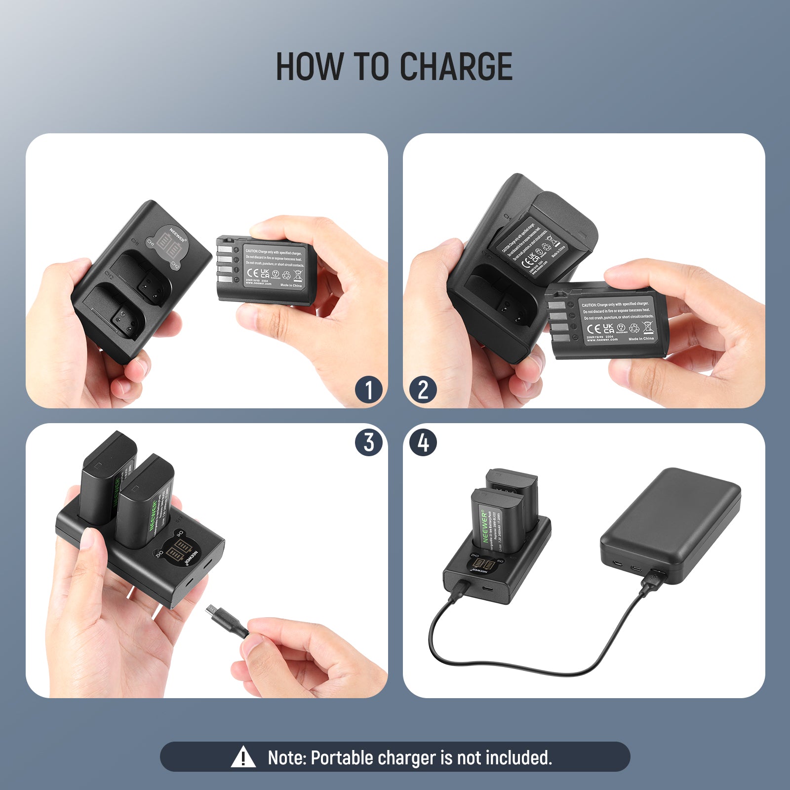 NEEWER Replacement Battery and Charger Set for DMW-BLK22
