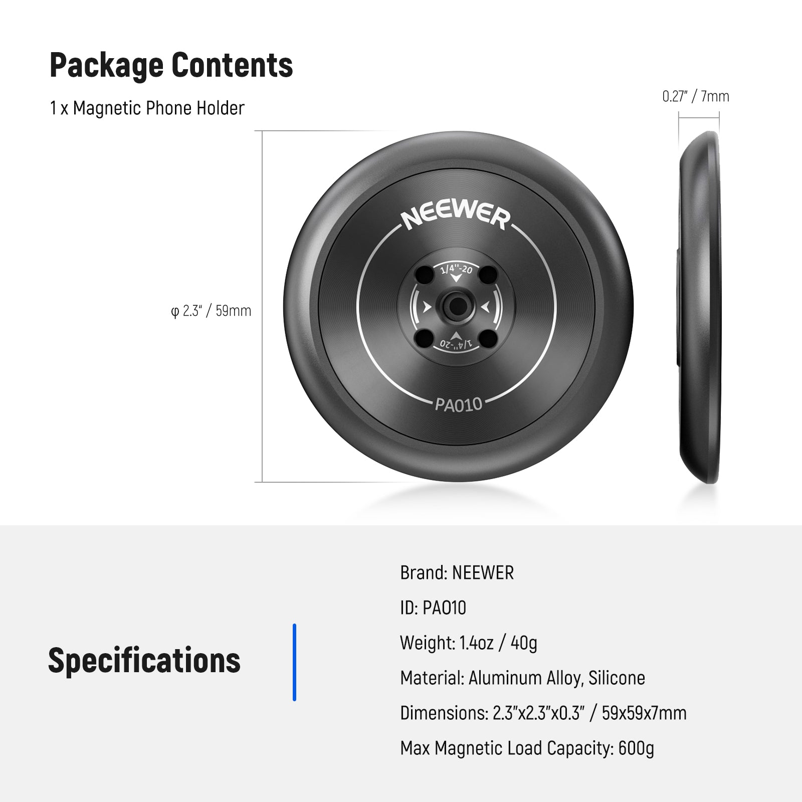 NEEWER PA010 Magnetic Phone Tripod Mount Adapter