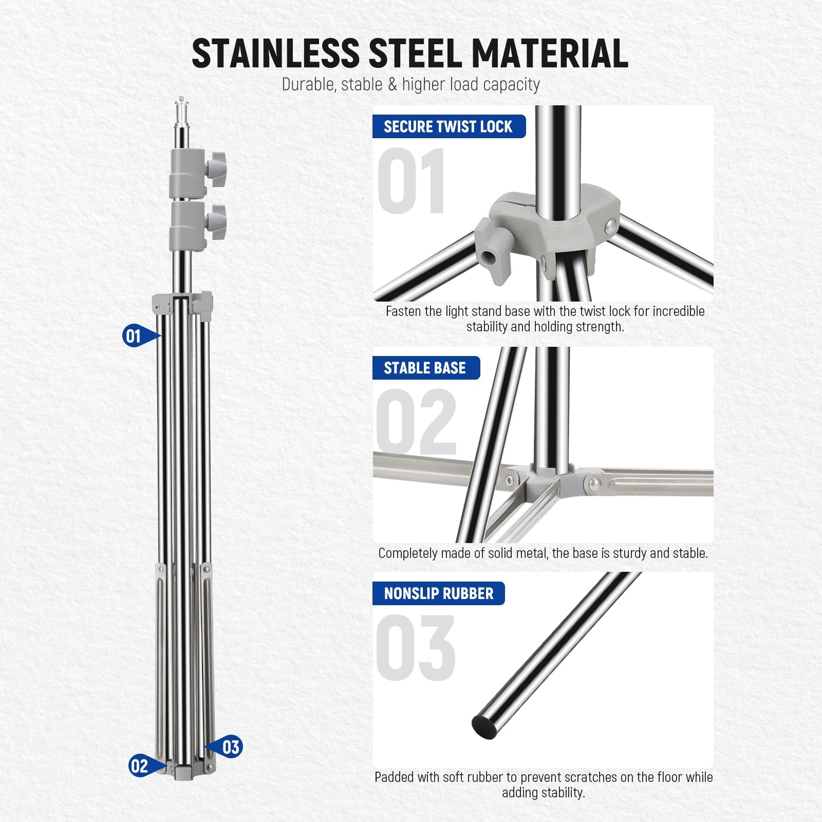 NEEWER ST-190SS Upgraded 190cm Stainless Steel Light Stand