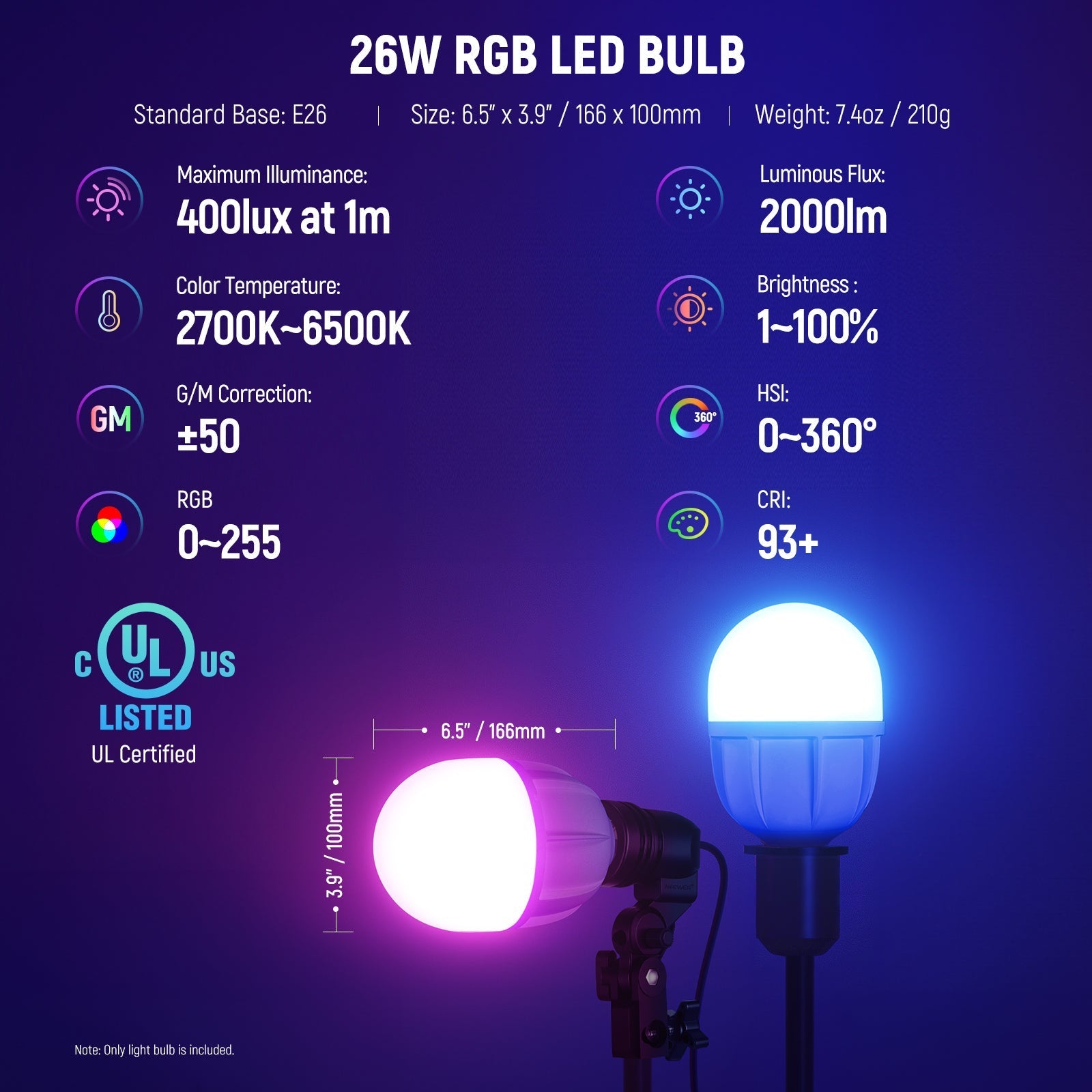 NEEWER T100C 26W RGB LED Light Bulb