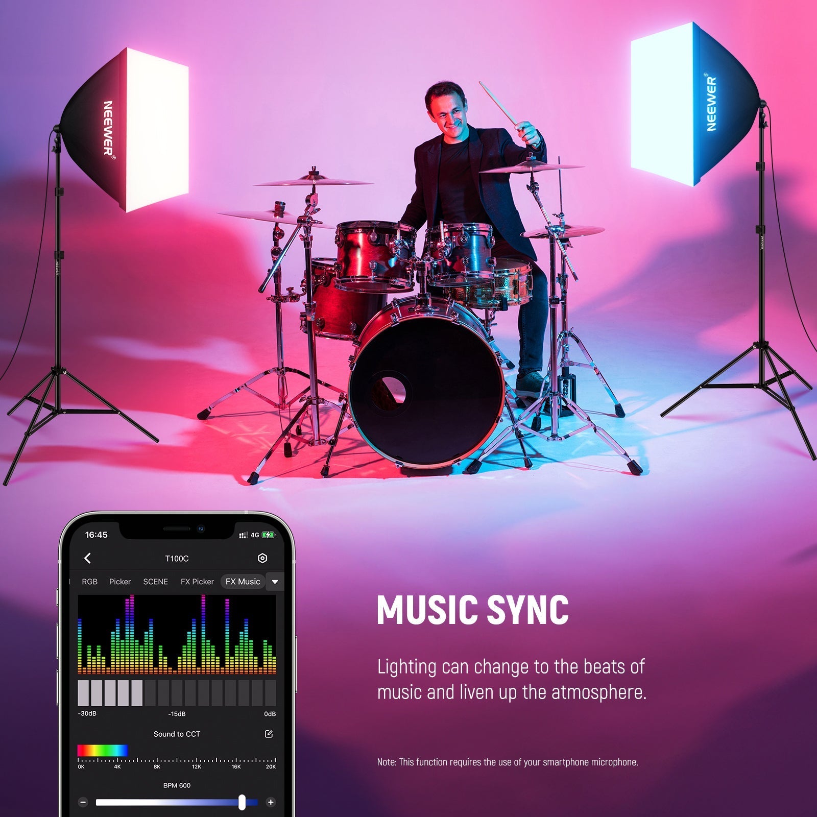 NEEWER NK800 24"x24"/60x60cm RGB Softbox Lighting Kit with App Control