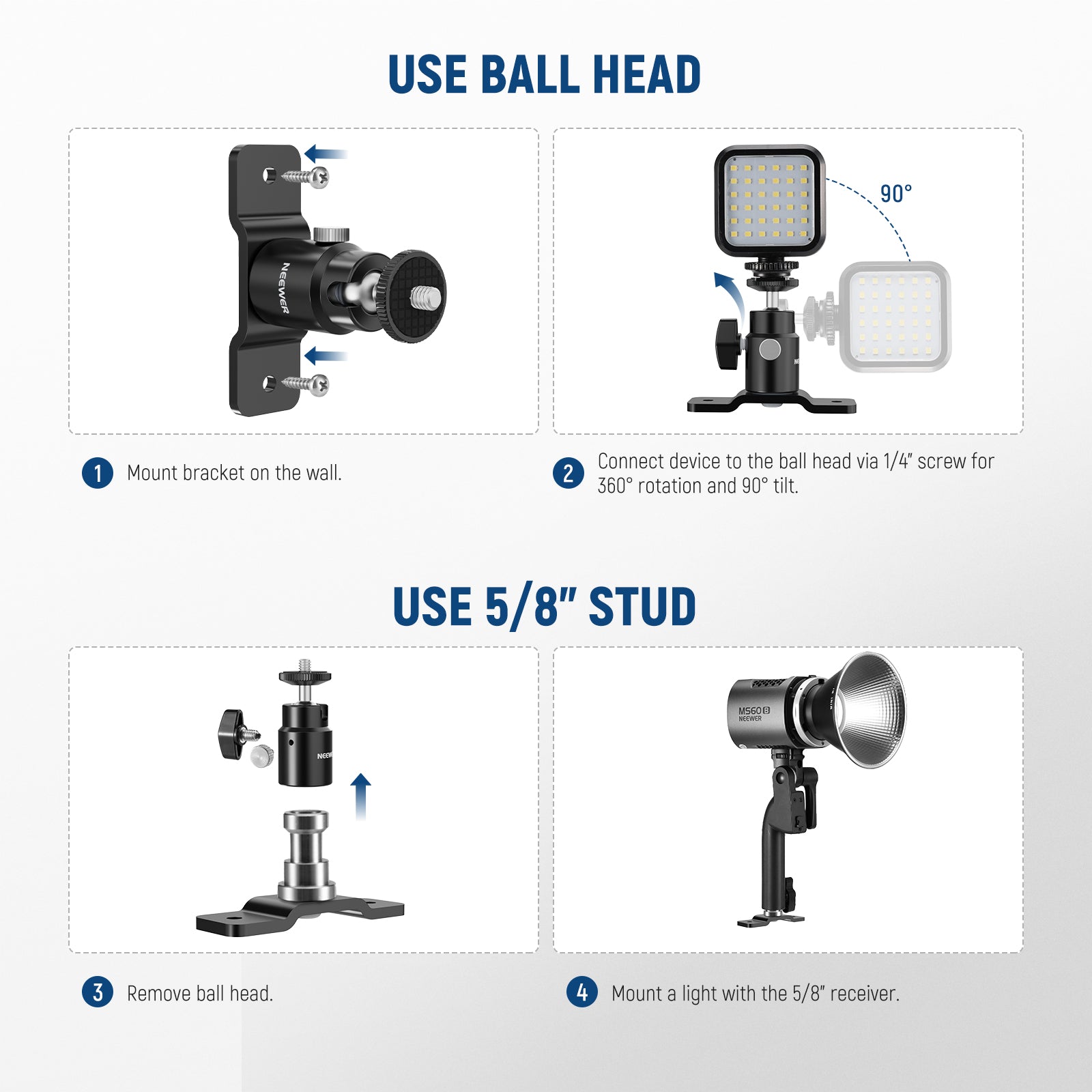 NEEWER TS008 2 Pack T Type Wall Ceiling Mount