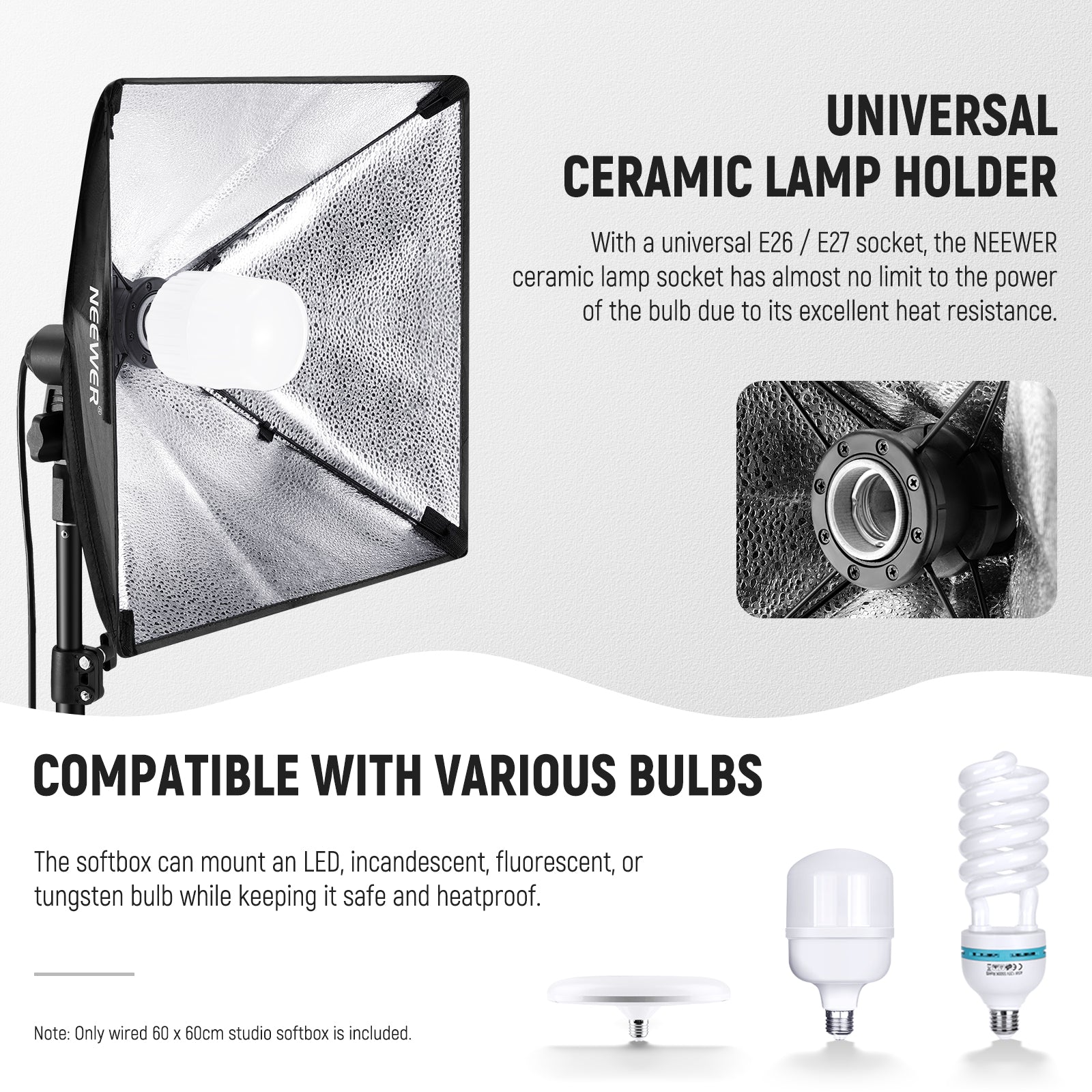 NEEWER SF4040/SF6060 Photography Softbox with E26 Socket & Diffuser