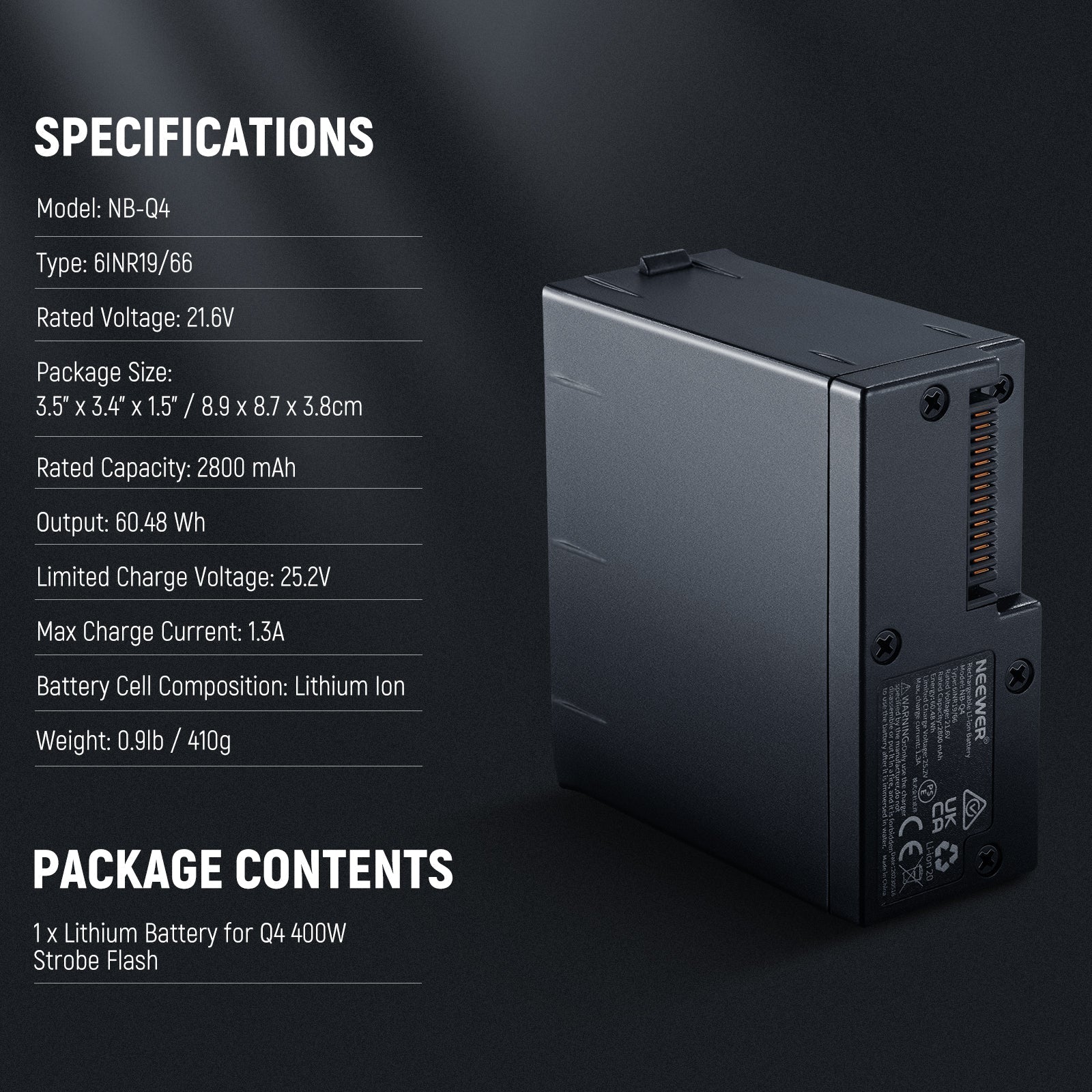 NEEWER NB-Q4 2800mAh Lithium Battery for Q4/Q4PRO Flash
