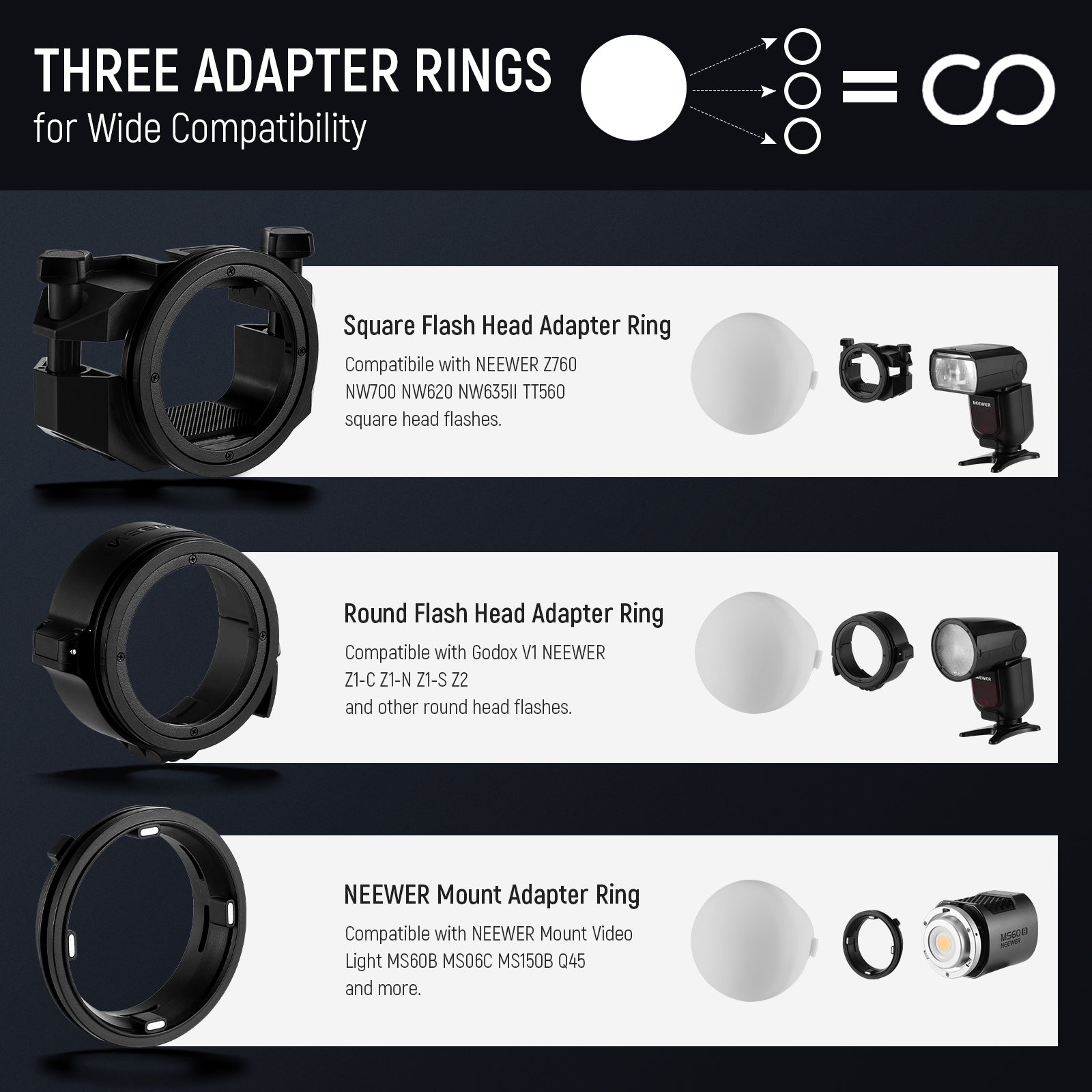 NEEWER CRS6 Diffusion Dome with 3 Adapter Rings