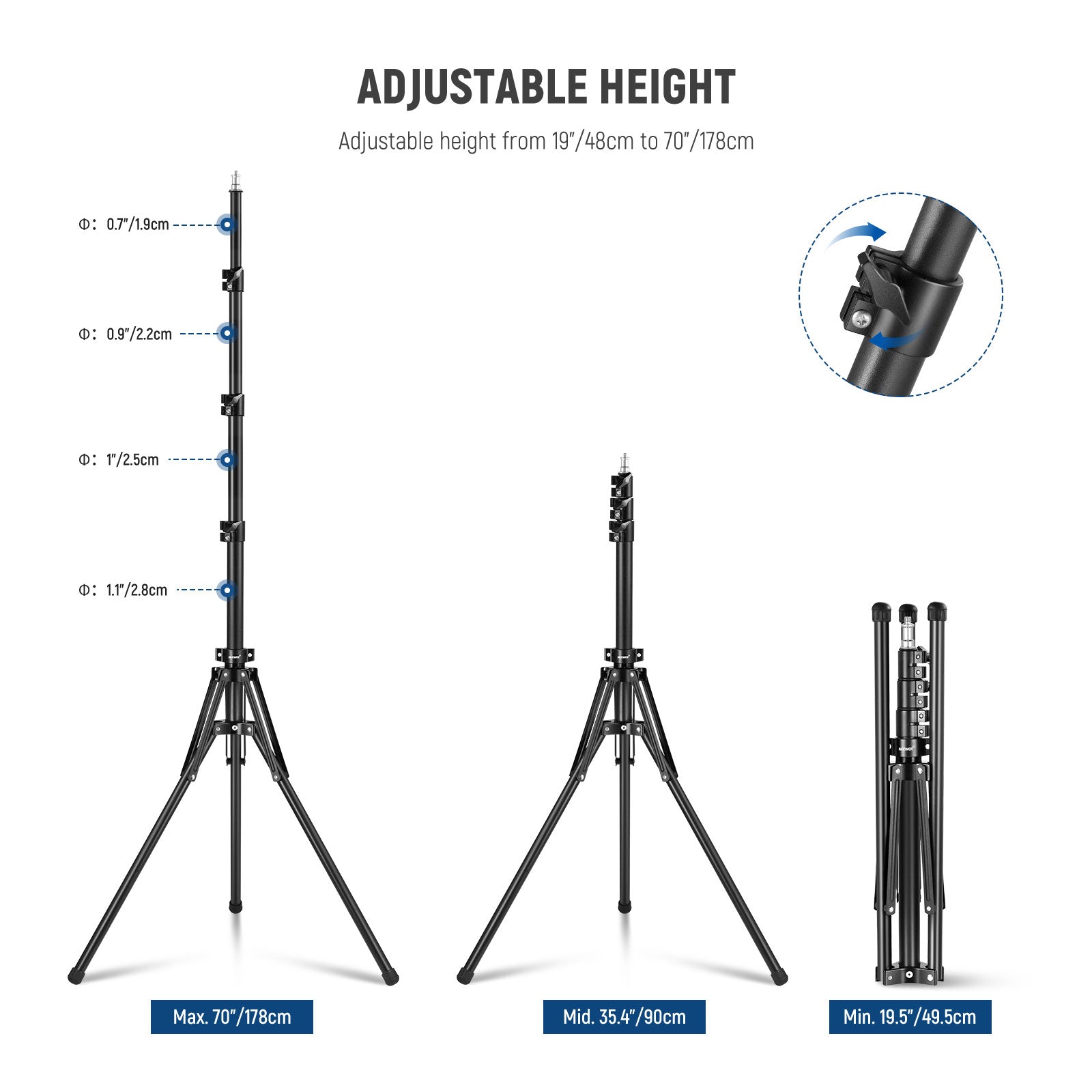 NEEWER ST178R 178cm All Metal Foldable Light Stand