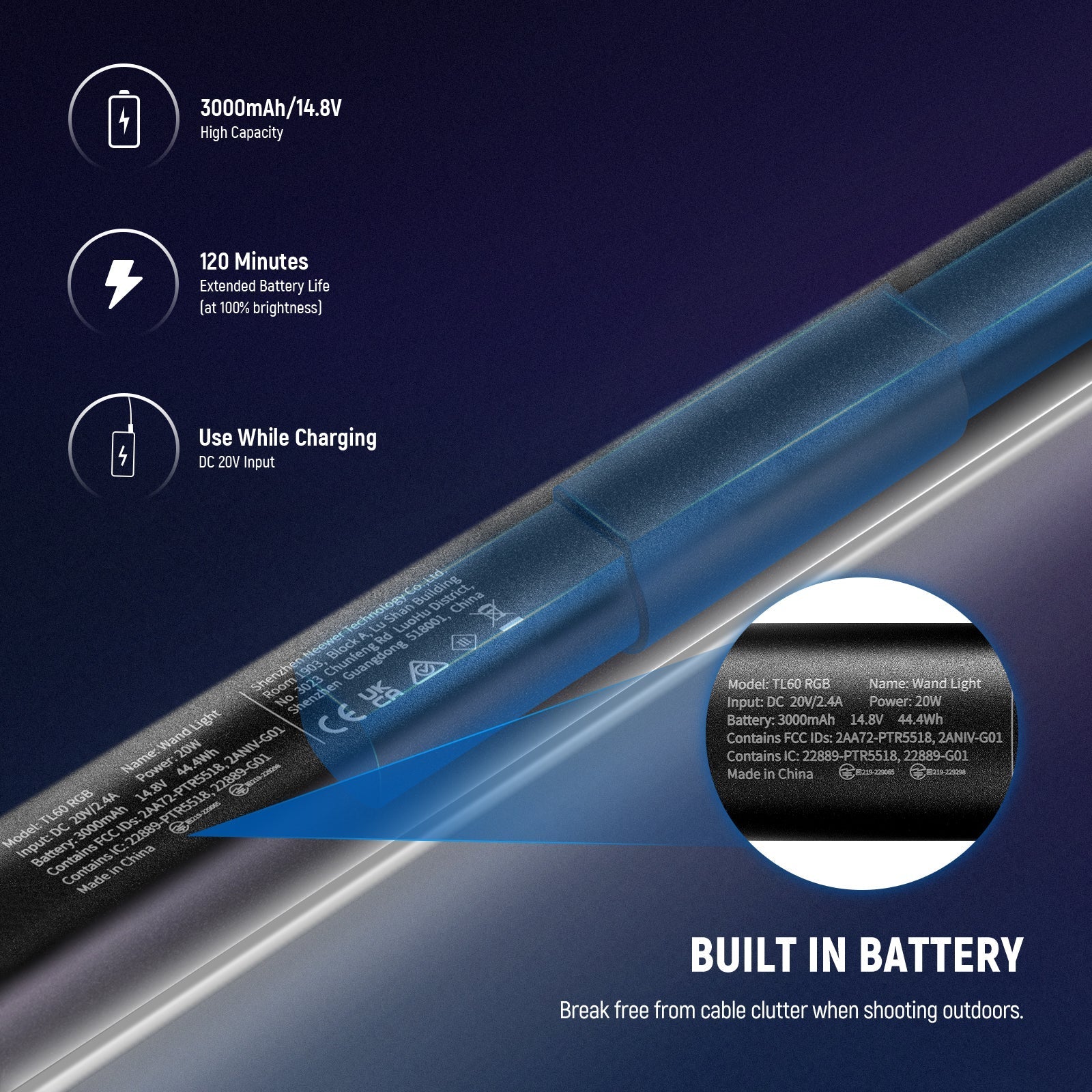 NEEWER TL60 20W RGB Tube Light with APP/2.4G/DMX Control