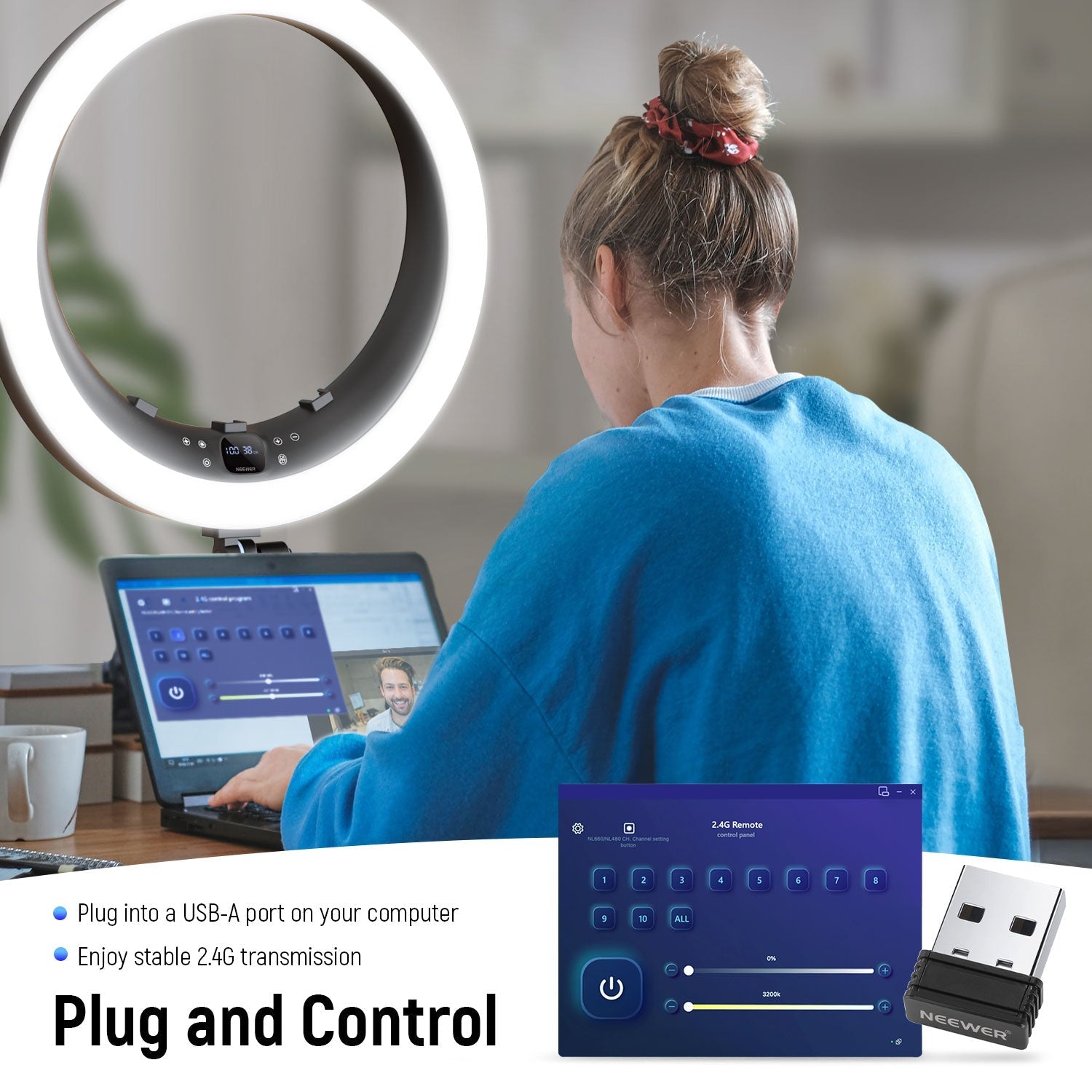 NEEWER RP19H 19 Inch LED Ring Light With 3 Phone Holders