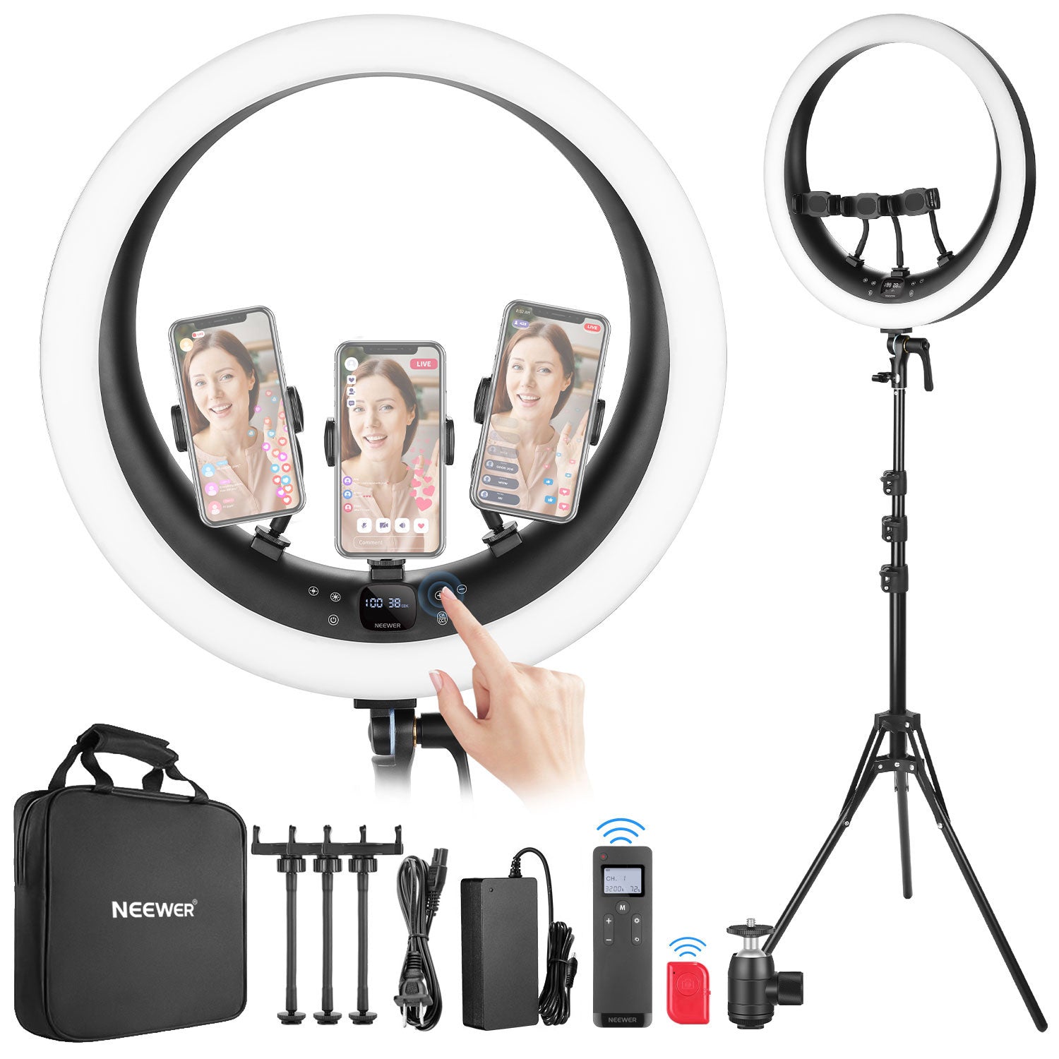 NEEWER RP19H 19 Inch LED Ring Light With 3 Phone Holders