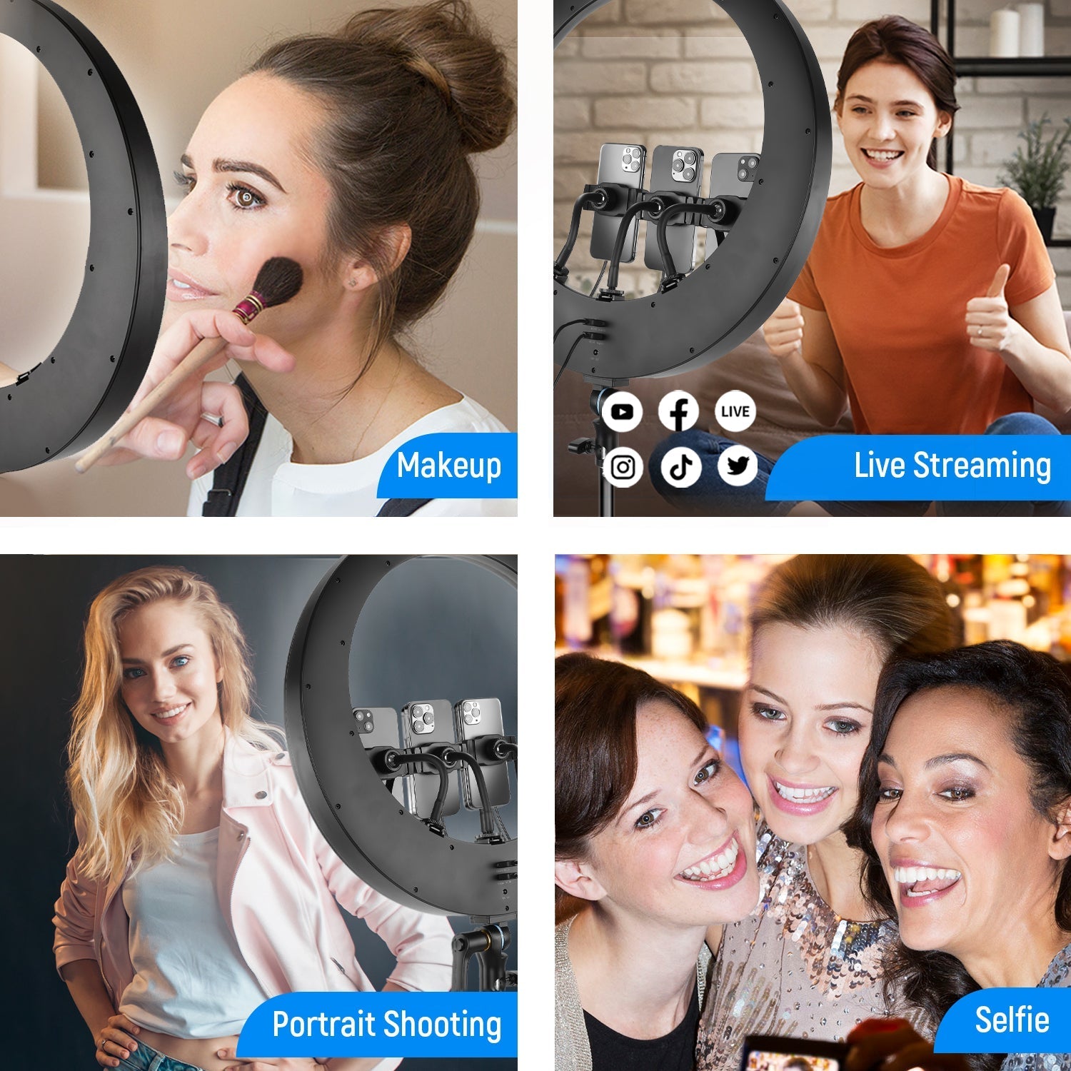 NEEWER RP19H 19 Inch LED Ring Light With 3 Phone Holders
