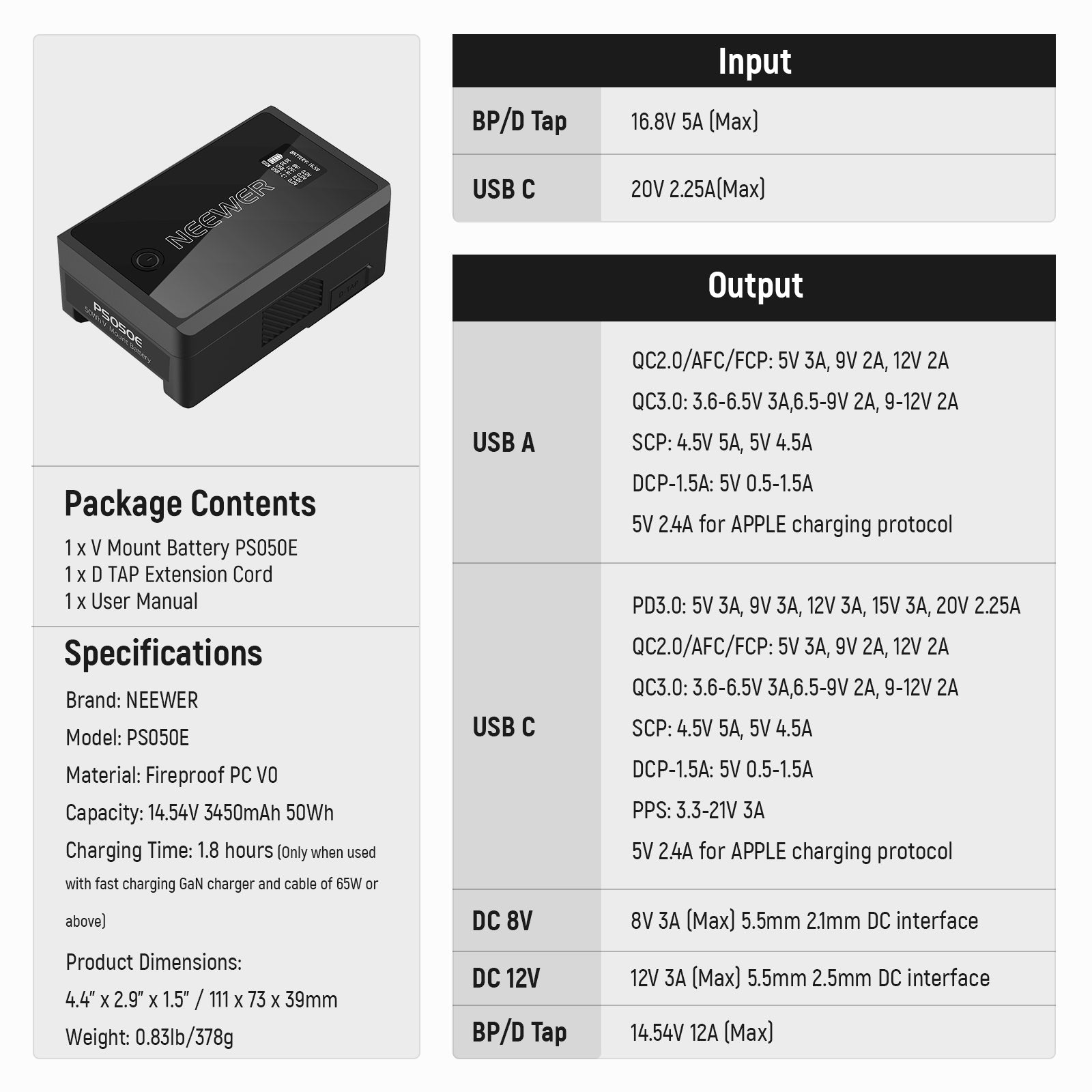 NEEWER V Mount Battery PS050E 3450mAh 50Wh 14.54V