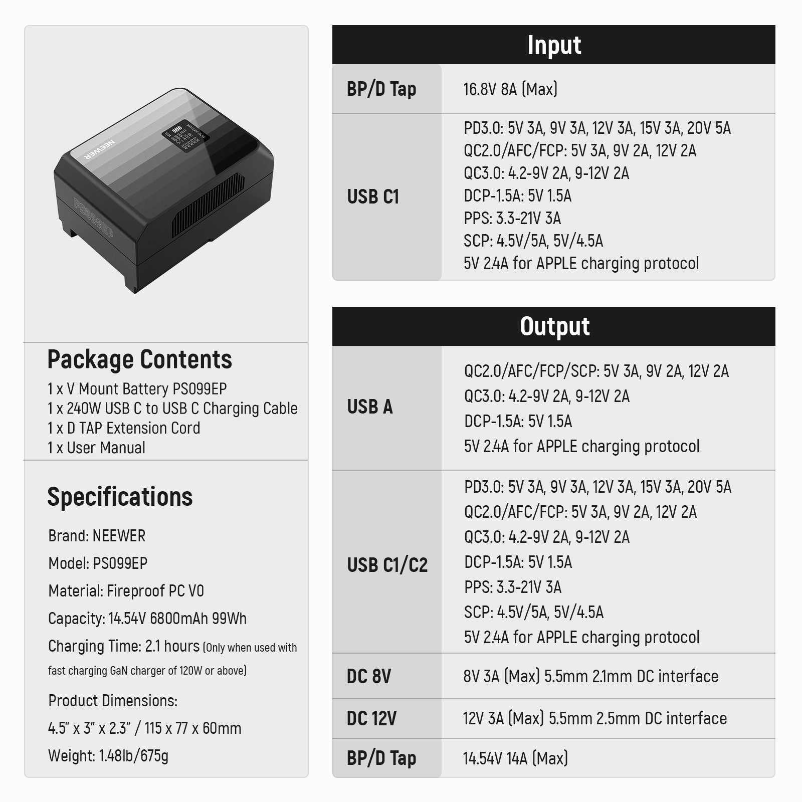 NEEWER V Mount Battery PS099EP 6800mAh 99Wh