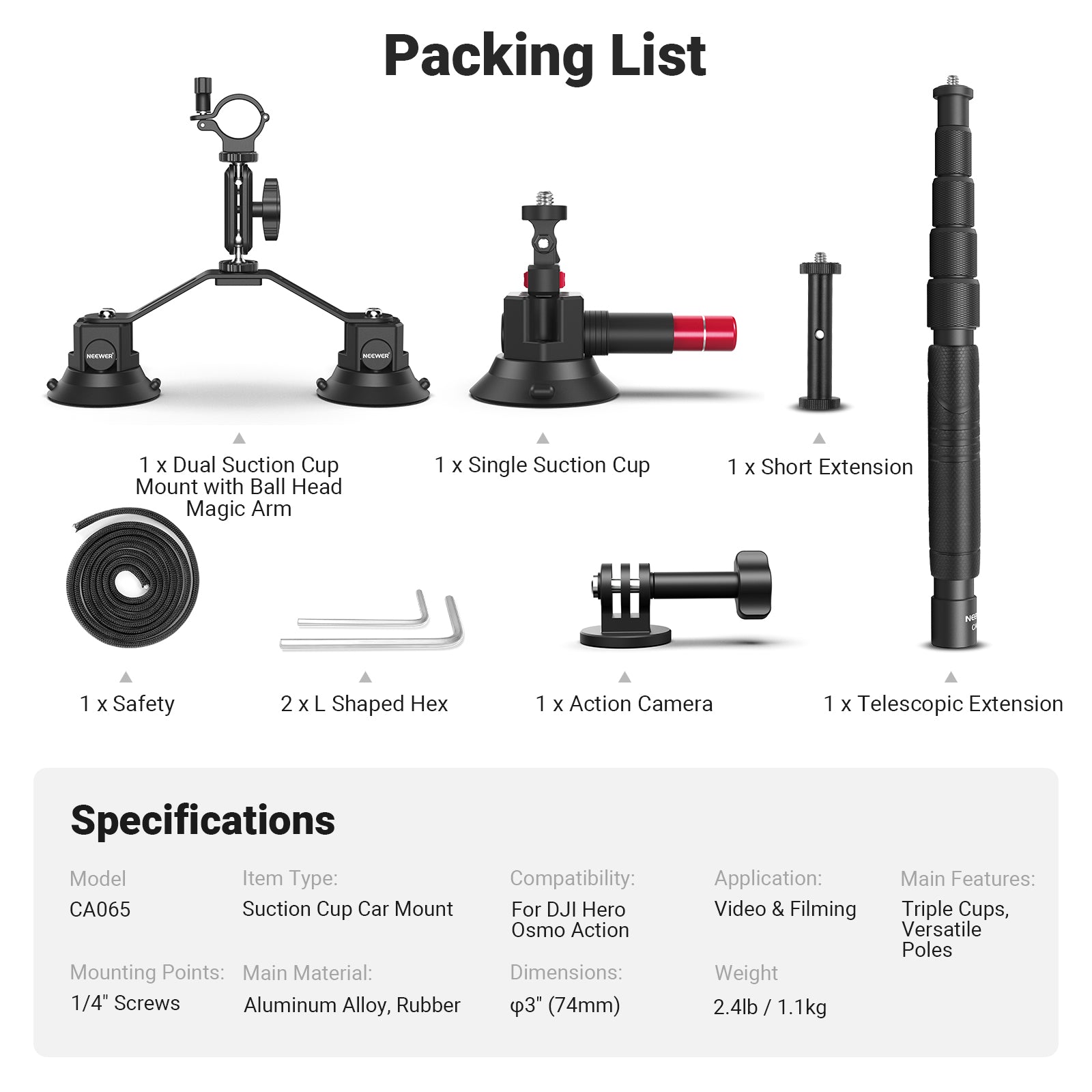 NEEWER CA065 Triple Suction Cup Car Mount