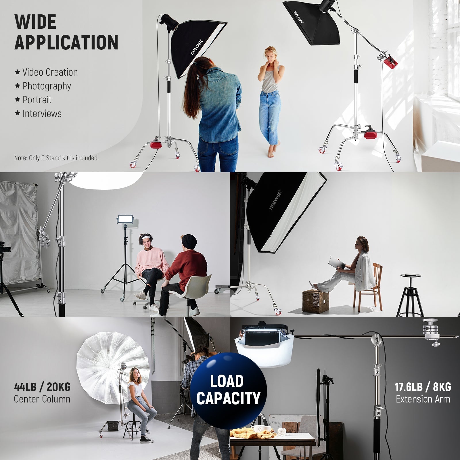 NEEWER Pro 330cm Stainless Steel C Stand with Boom Arm