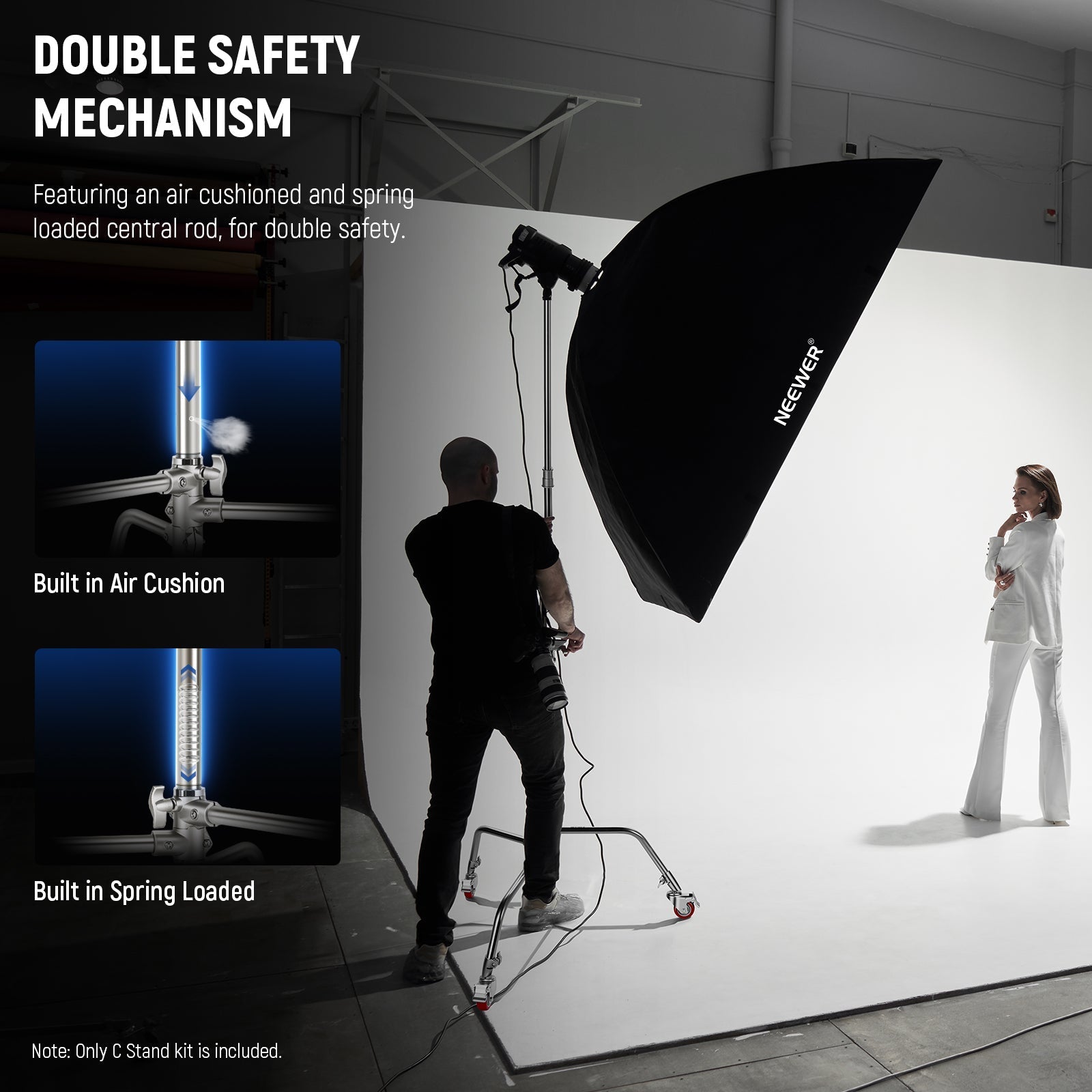 NEEWER Pro 330cm Stainless Steel C Stand with Boom Arm