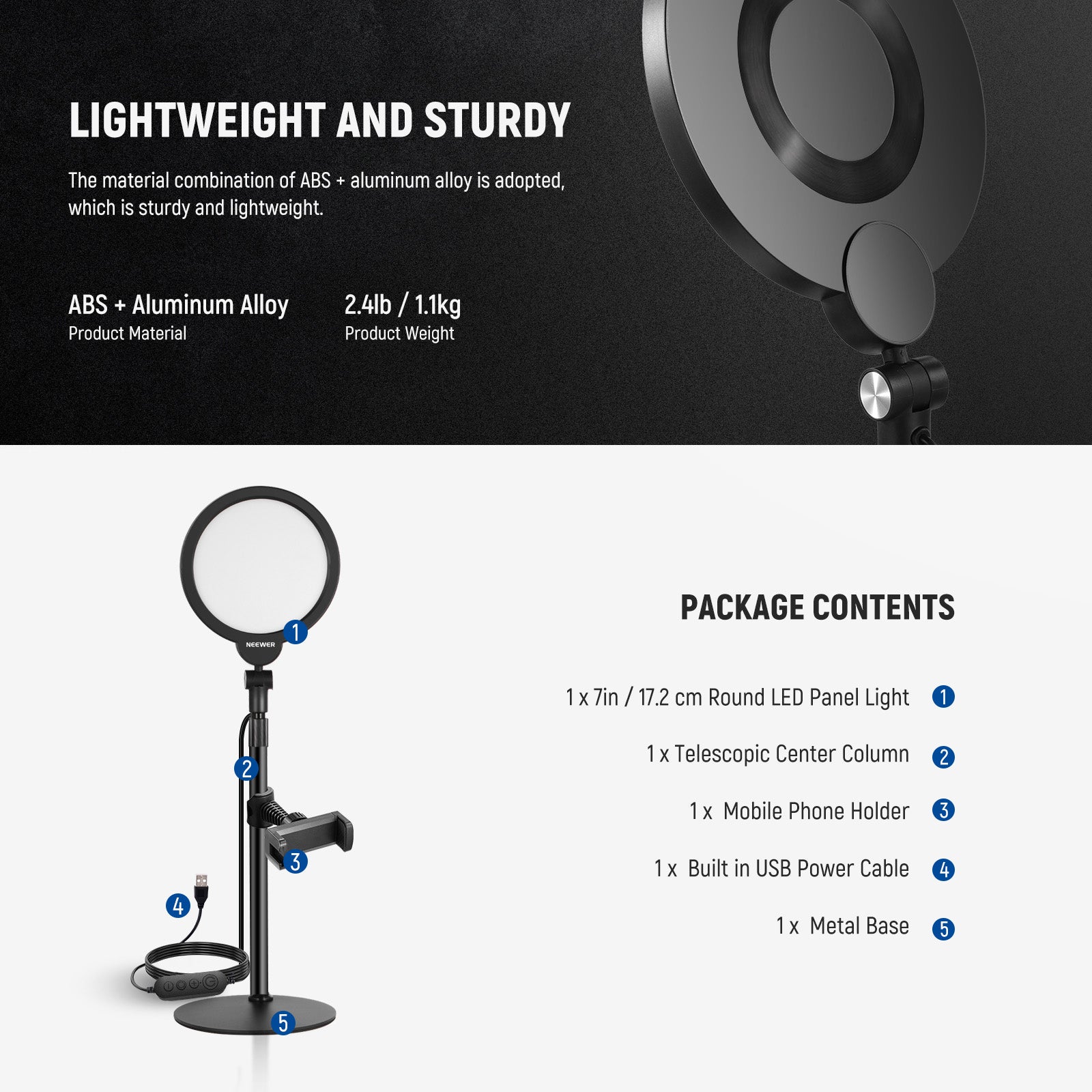NEEWER BASICS R06 7" Desktop Phone Selfie Round LED Light Kit