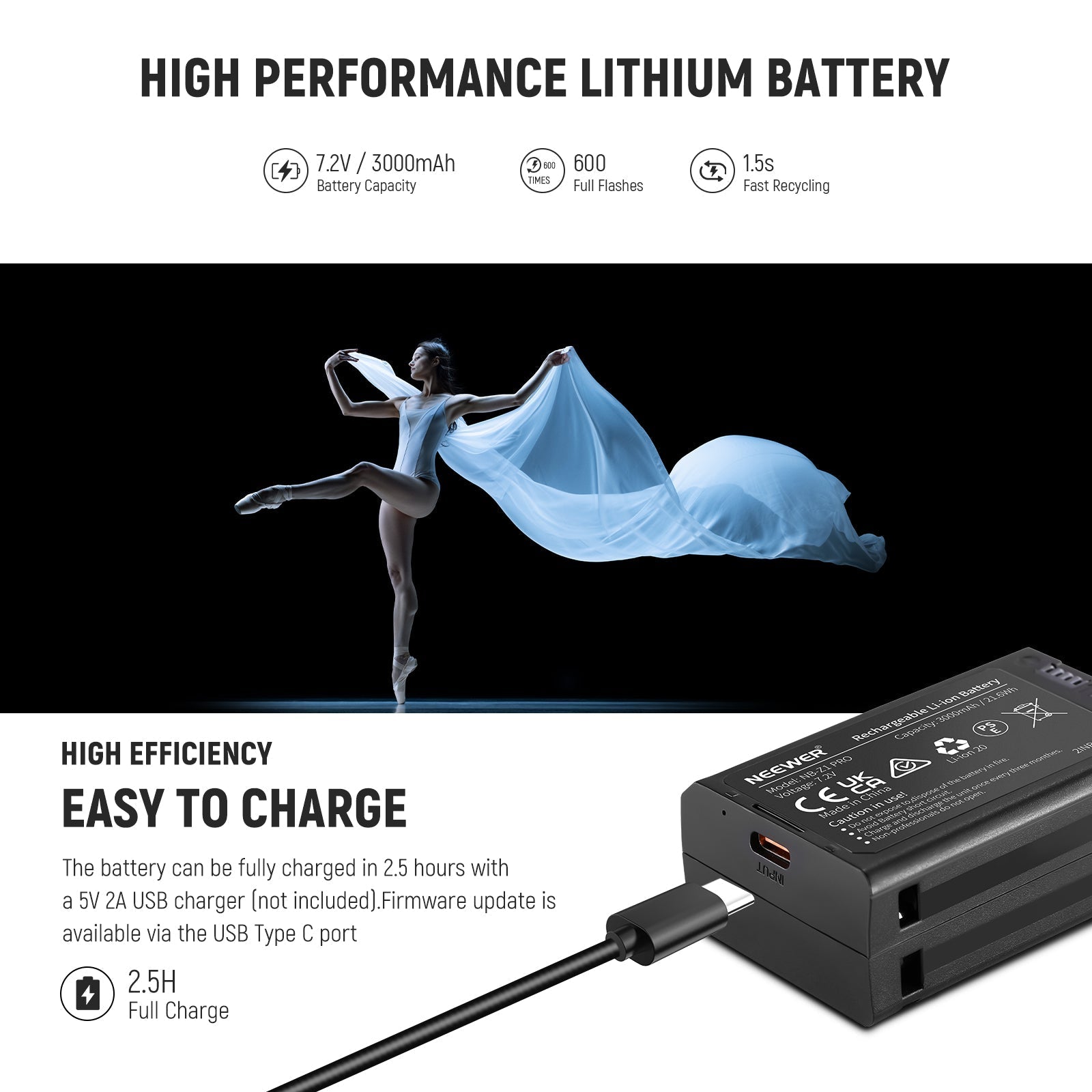NEEWER Z2 3000mAh Battery TTL Round Head Flash Speedlite