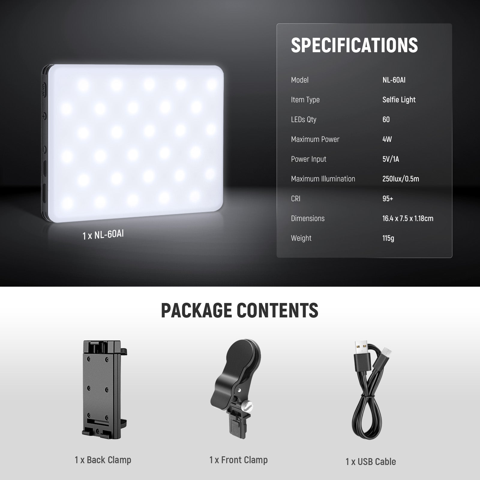 NEEWER BASICS NL-60AI Selfie Light with Phone Clip