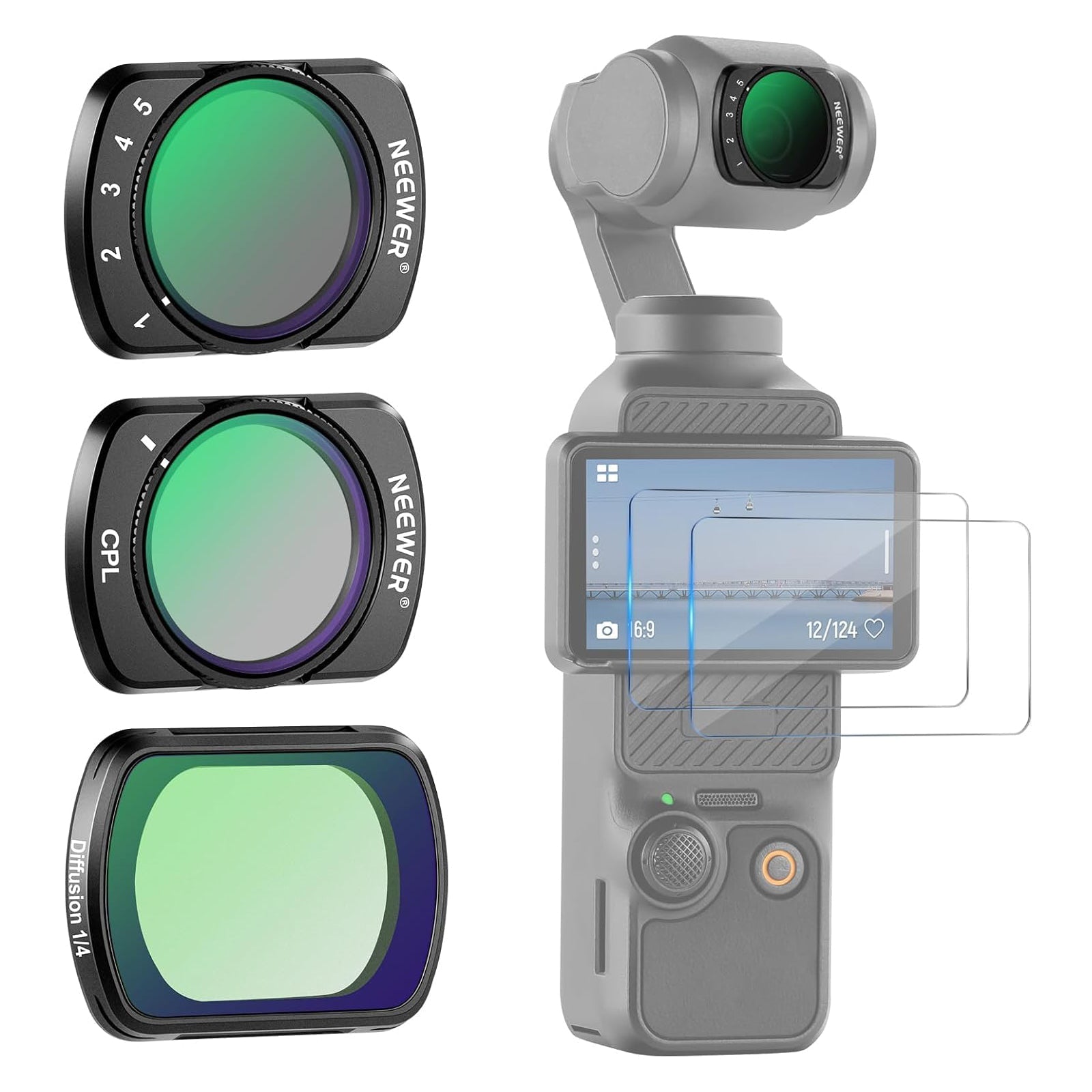 NEEWER FL-89 3-Pack Magnetic ND Filter Set for DJI Osmo Pocket 3 / Pocket 4 & Xtra Muse