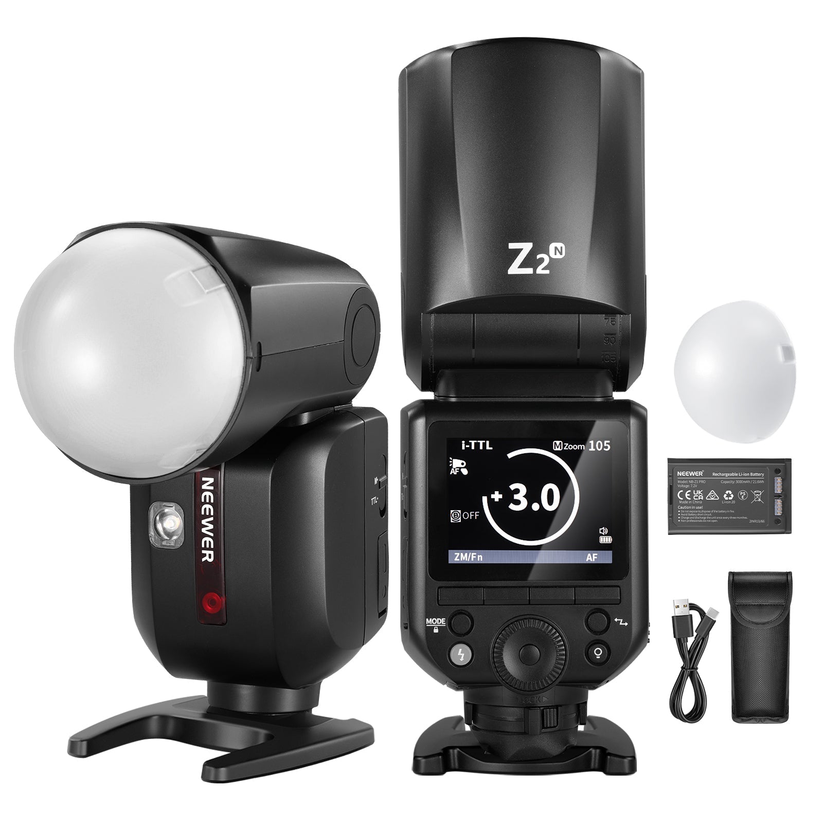 NEEWER Z2 3000mAh Battery TTL Round Head Flash Speedlite with Diffuser