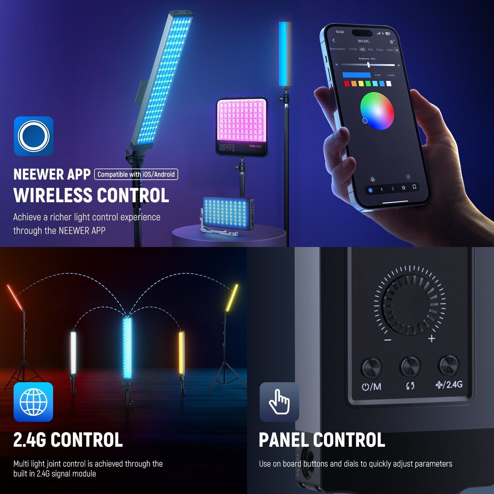 NEEWER BH20C 21W RGB LED Video Light Stick Kit