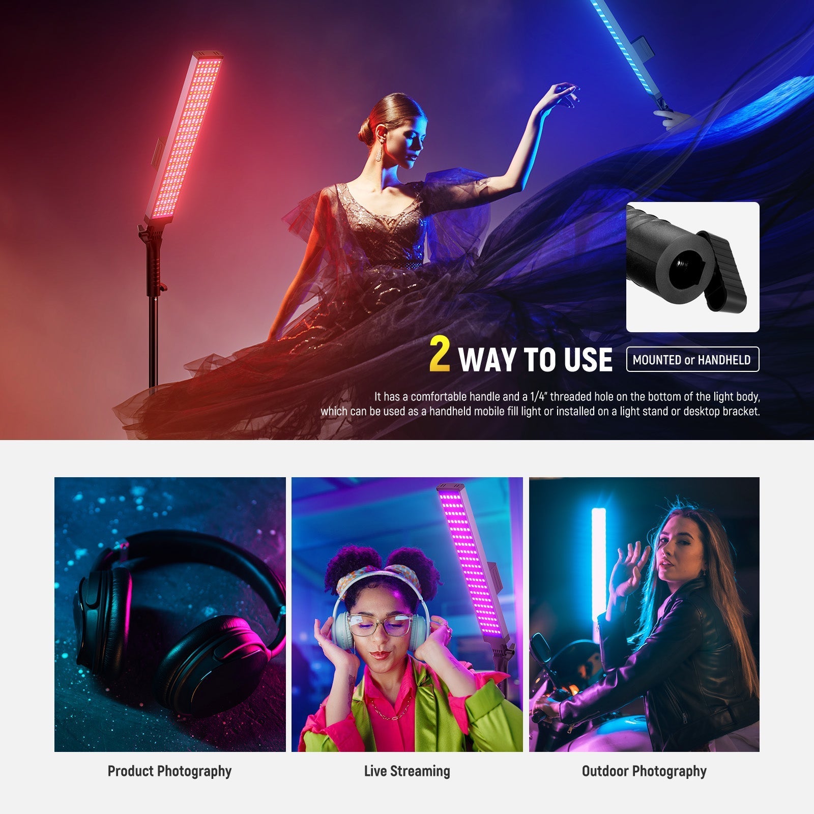 NEEWER BH20C 21W RGB LED Video Light Stick Kit