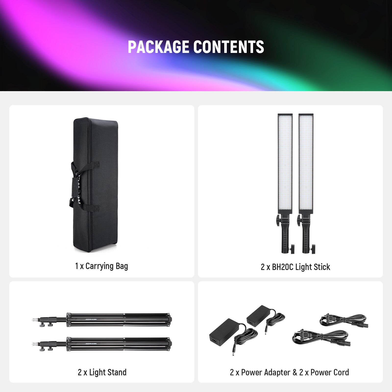 NEEWER BH20C 21W RGB LED Video Light Stick Kit
