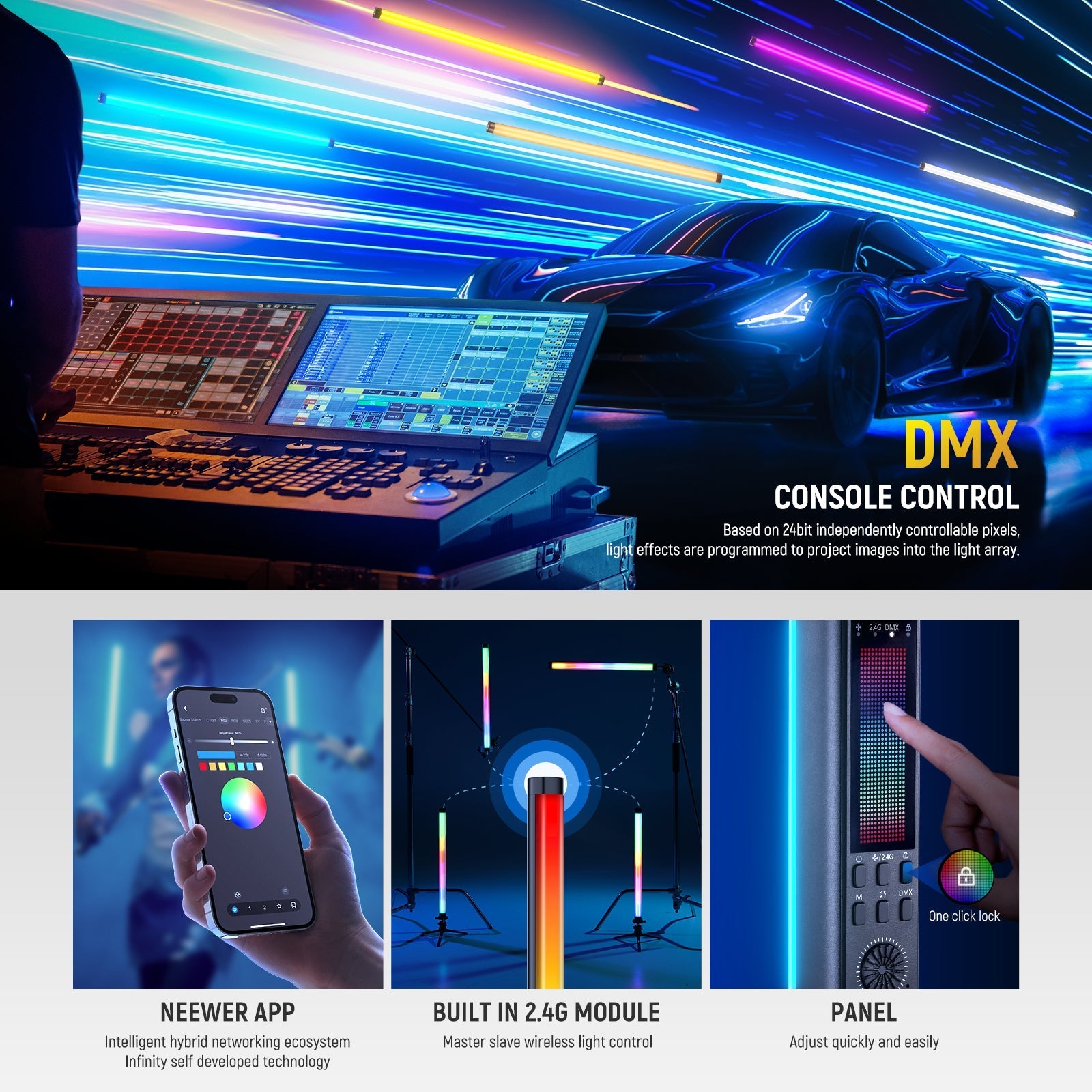NEEWER TL90C 30W RGB Tube Light with APP/2.4G/DMX Control