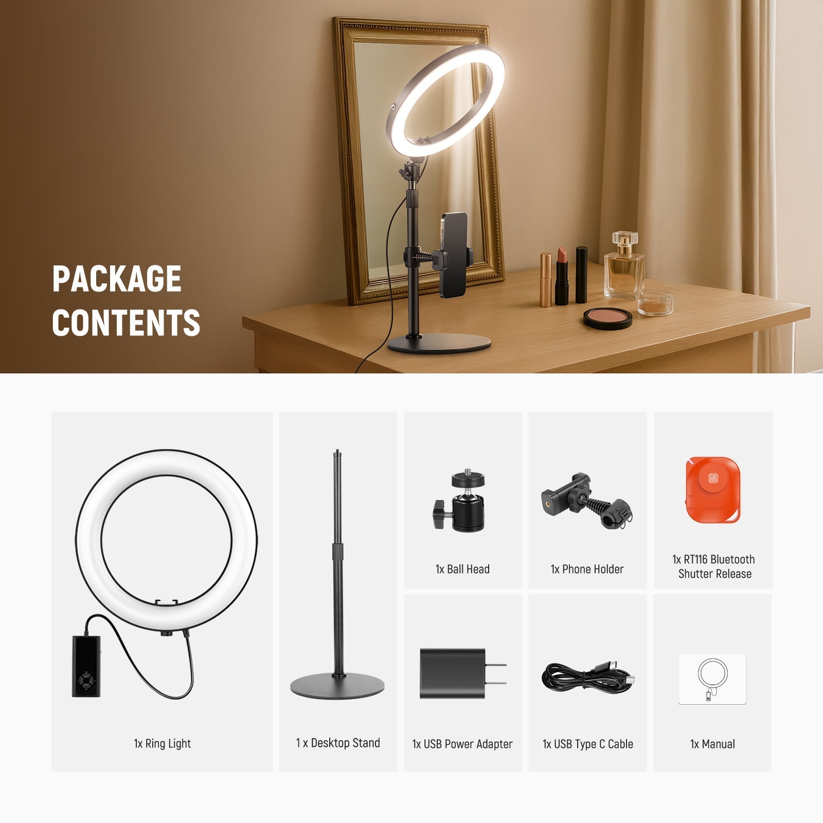 NEEWER High Power Bi-Color Desk Ring Light