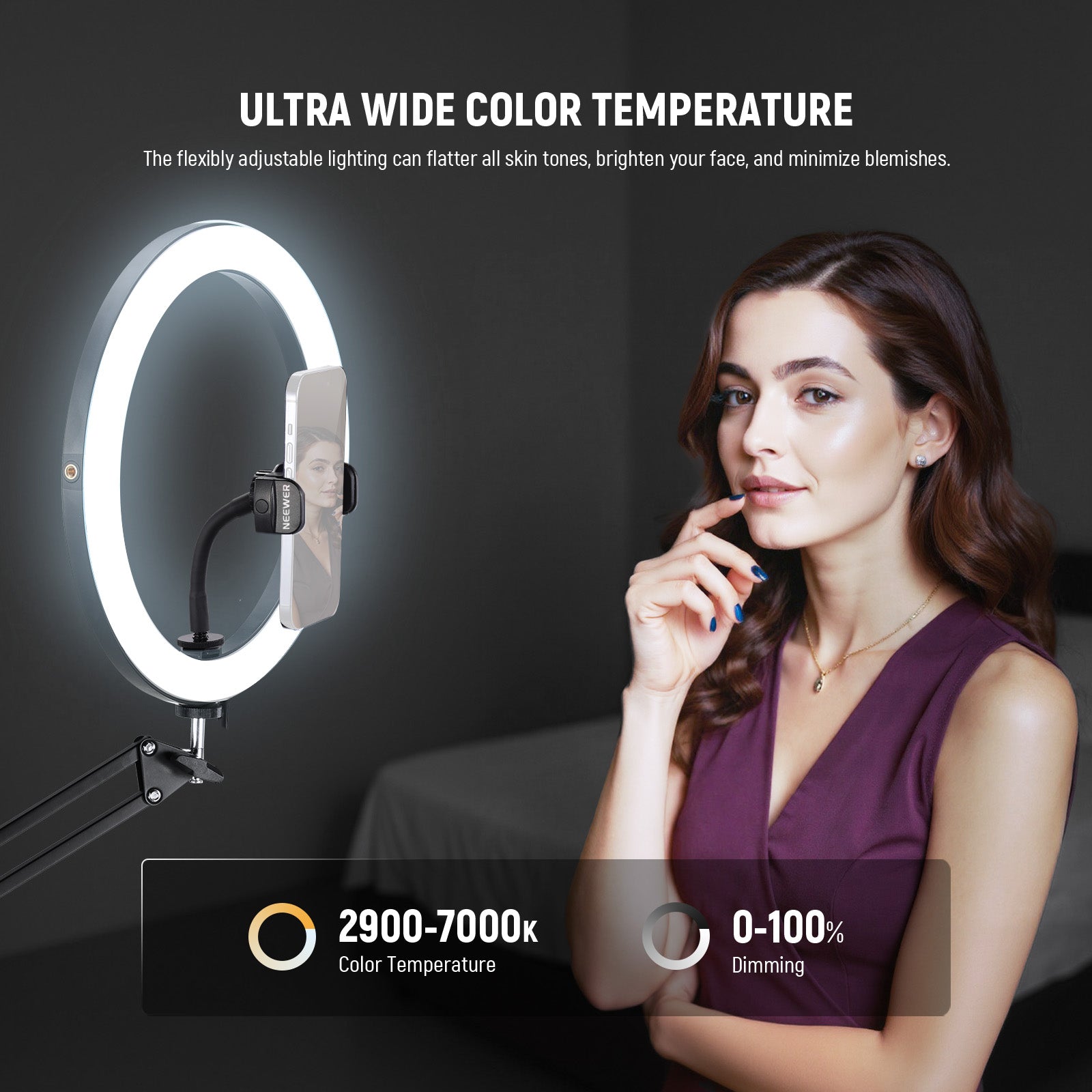 NEEWER RH12B 12" 24W High Power LED Ring Light with Foldable Stand