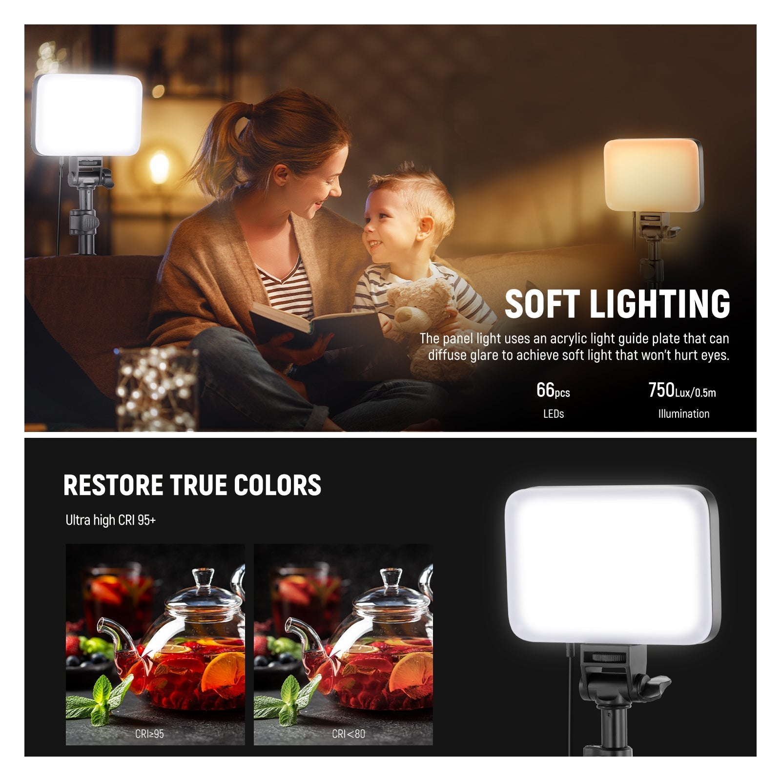 NEEWER BASICS BP66 2 Pack Bi-Color Video Light Panel Lighting Kit