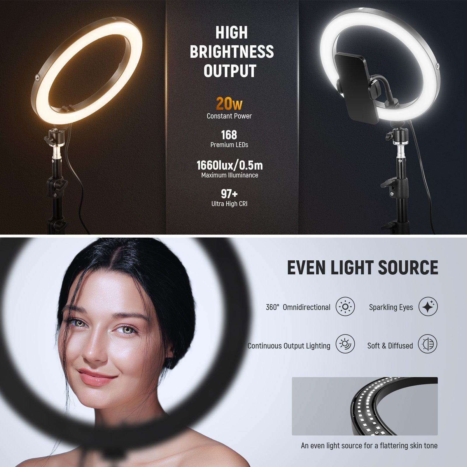 NEEWER RH10B 10" 20W High Power LED Ring Light