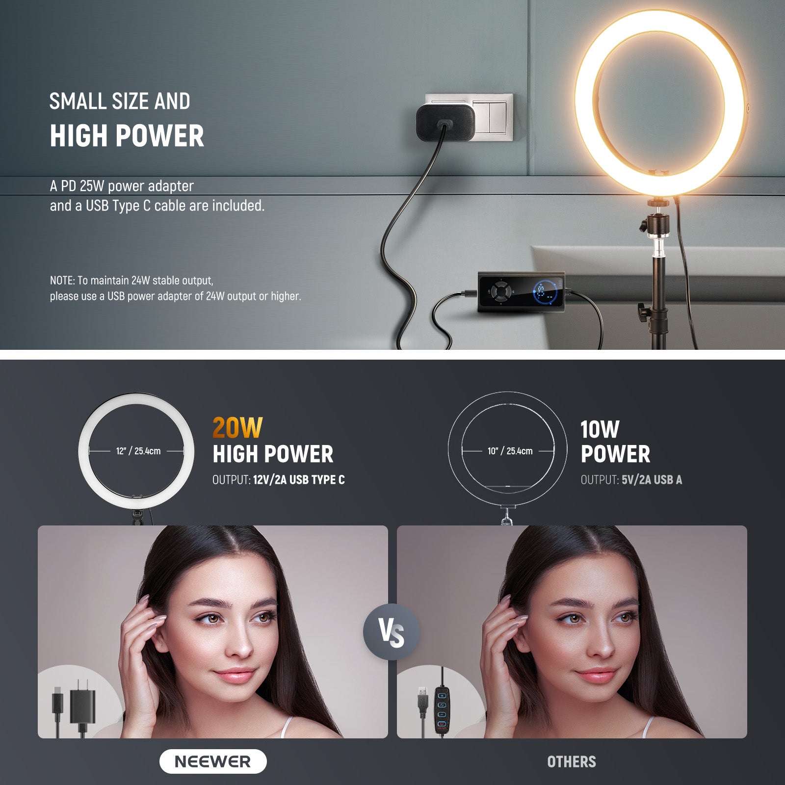 NEEWER RH10B 10" 20W High Power LED Ring Light