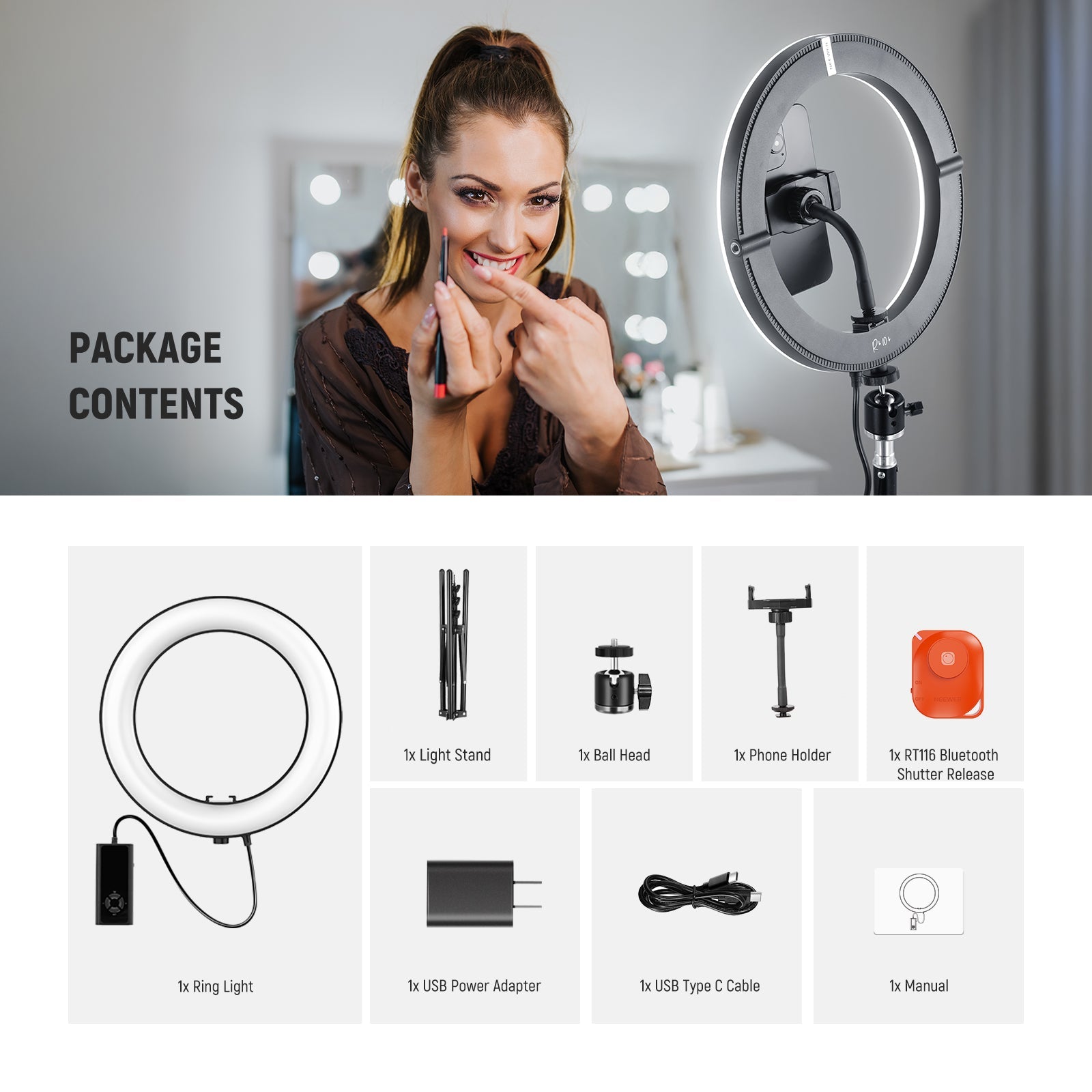 NEEWER RH10B 10" 20W High Power LED Ring Light