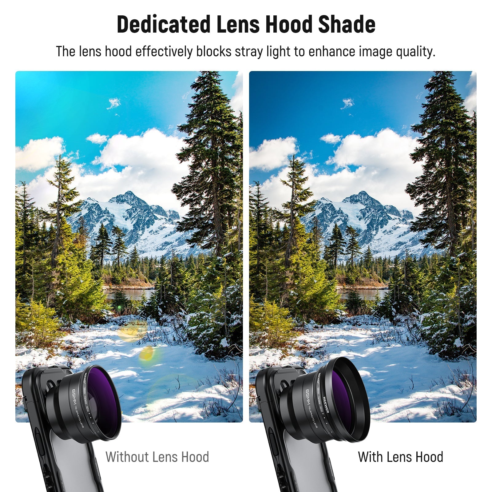 NEEWER 58mm Variable ND2-32 Filter with Lens Hood for 65mm Telephoto Phone Lens