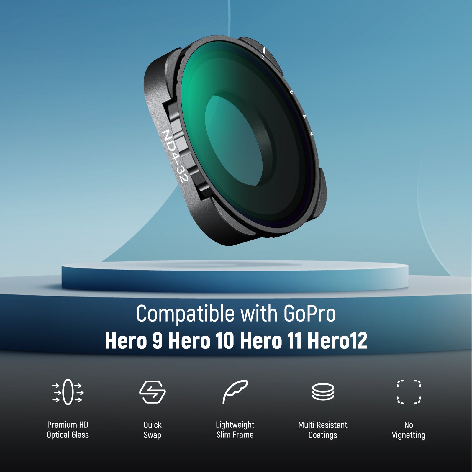 NEEWER Variable ND Filter Compatible with GoPro Hero 13 12 11 10 9