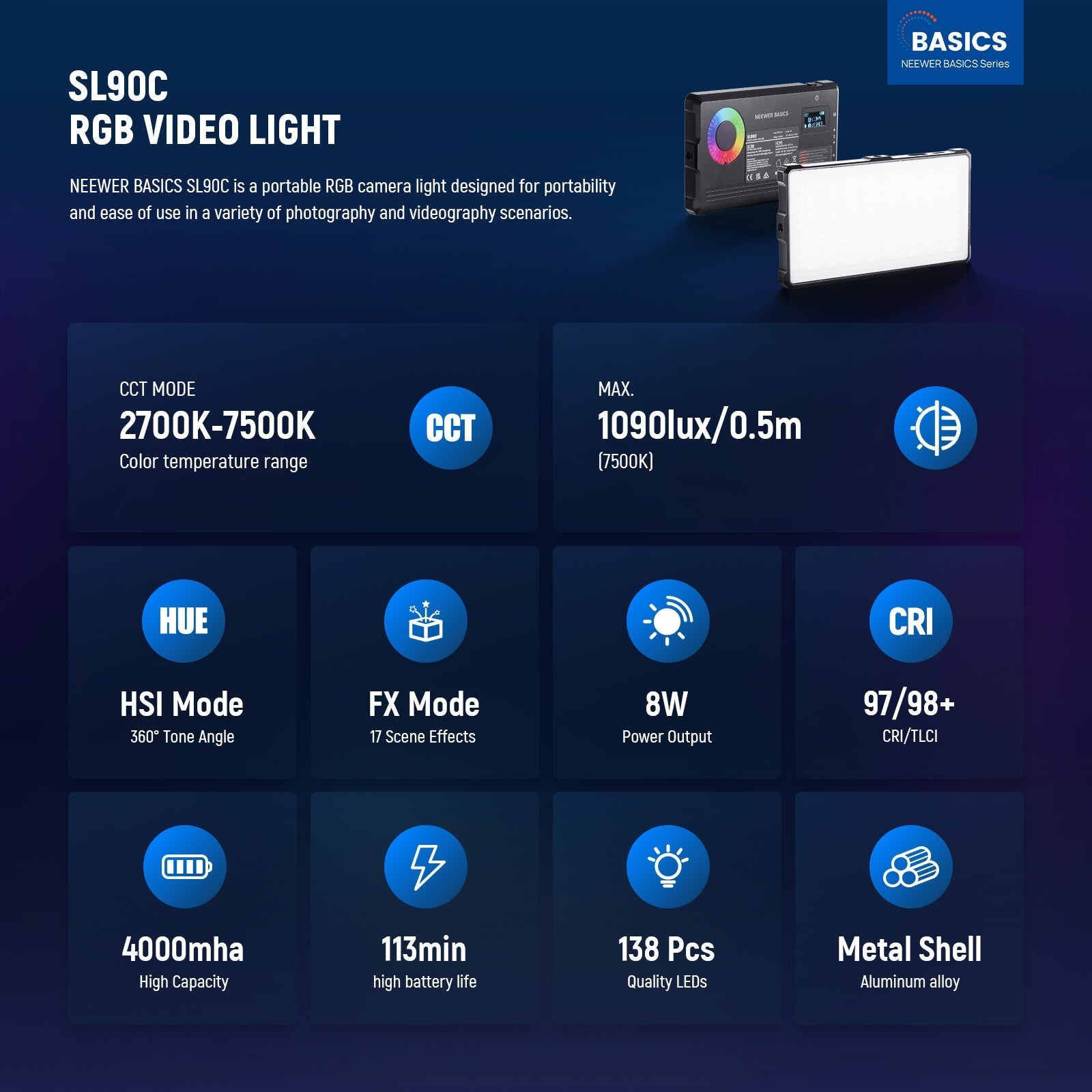 NEEWER BASICS SL90C RGB Video Light Kit