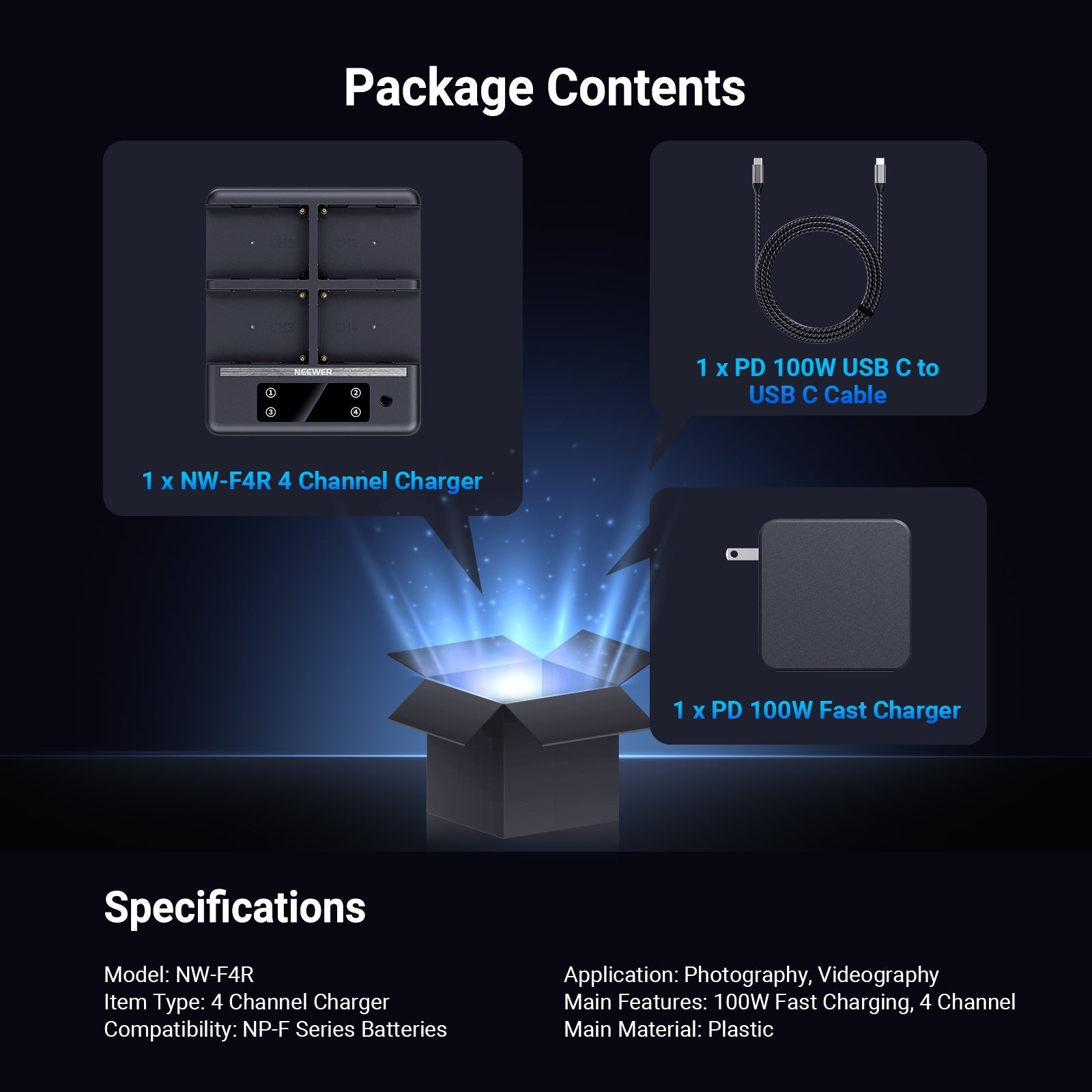 NEEWER NW-F4R 4 Channel Charger for NP-F Series Batteries